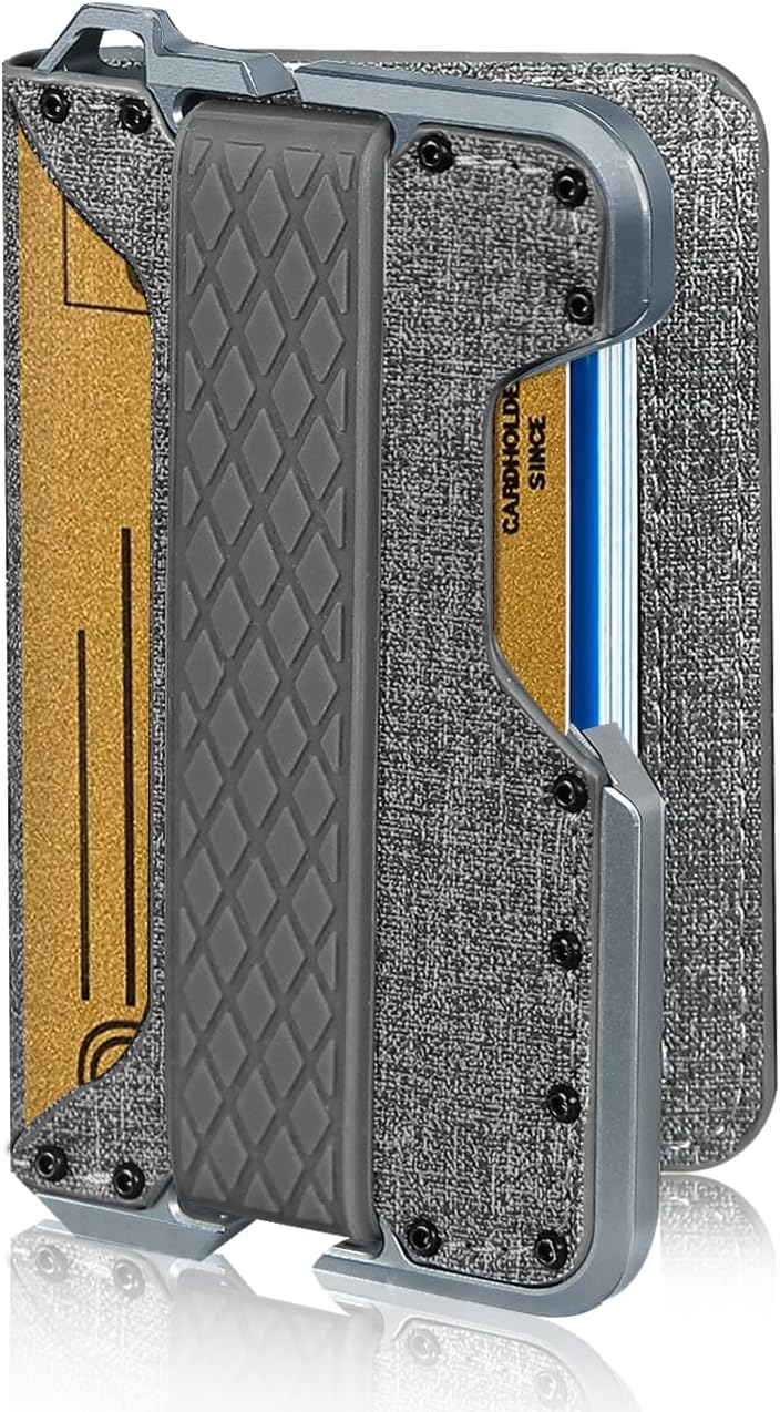 Ciyuhome Minimalist Card Wallet Men,CNC Alum RFID Blocking Credit Holder Flipside Slim EDC Wallets Leather Dapper Bifold Front Pocket Money Clip Gifts for Father's &Valentine's Day