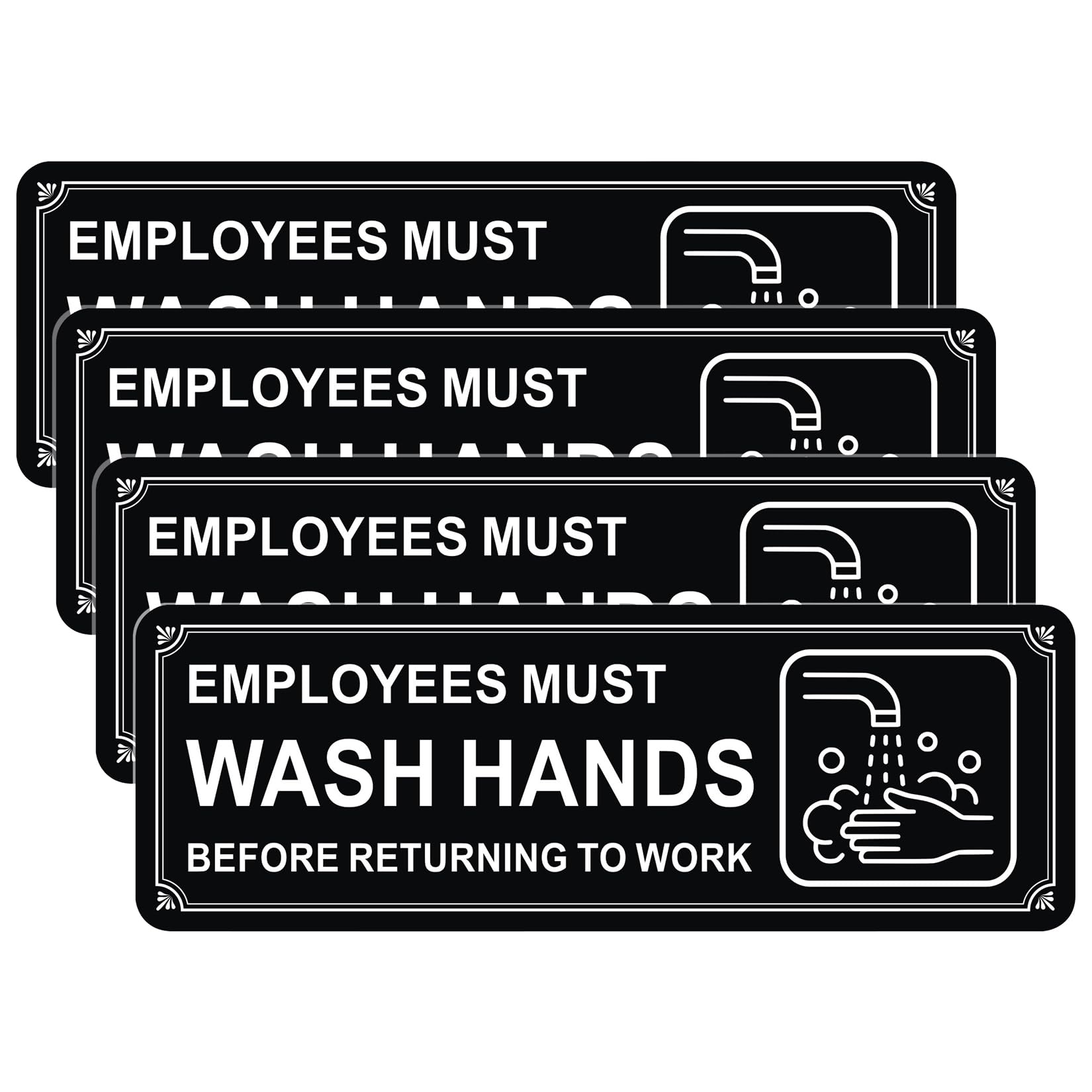Danoib Employees Must Wash Hands Sign, 4-Pack Self-Adhesive 9x3 Inch Acrylic Hand Washing Signs with Strong Adhesive Backing for Restaurant, Office, Hotel, Salons, Restroom