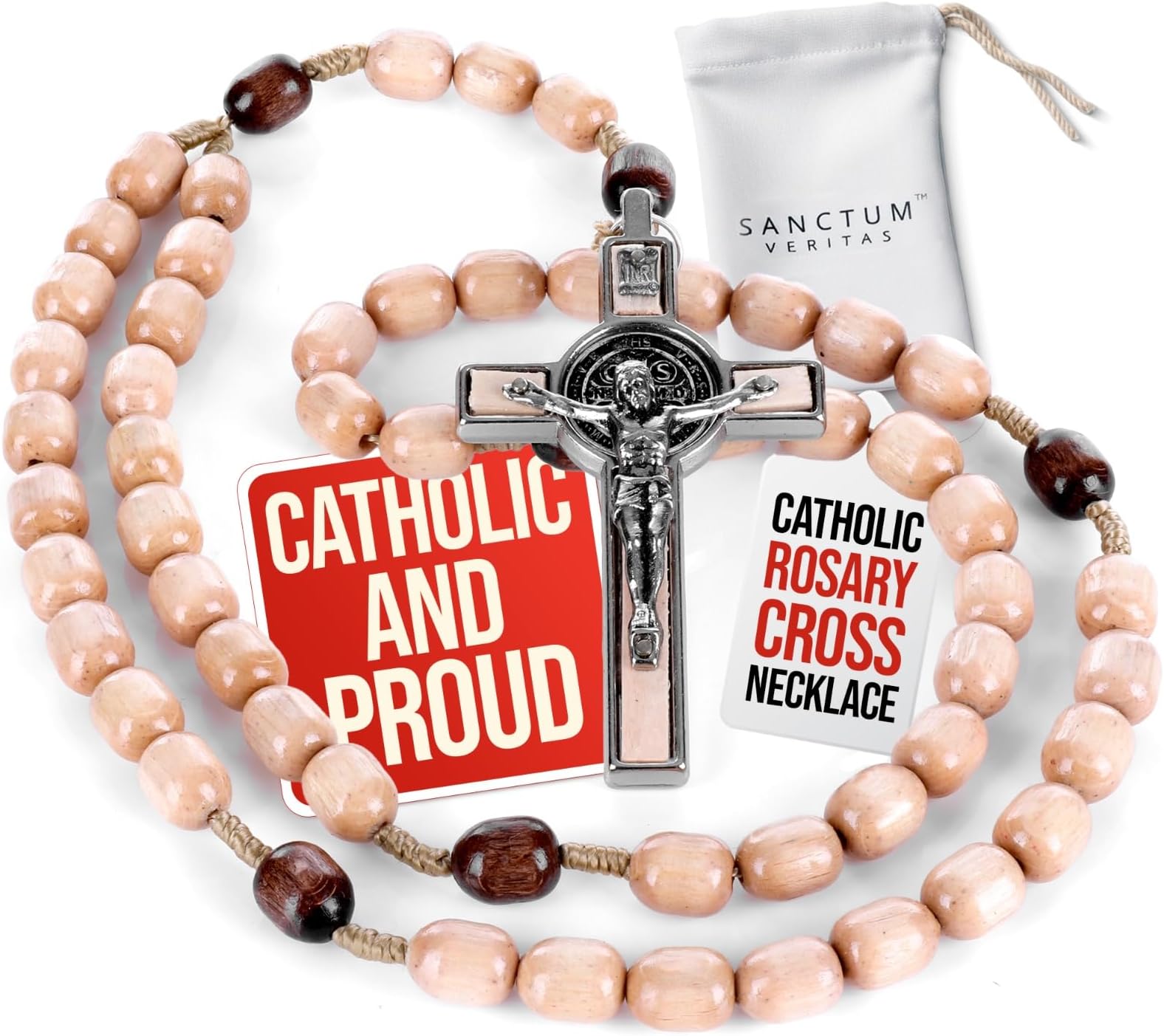 Genuine Made in Italy Blessed by Pope Francis Rosary Necklace rosary for car rearview mirror rosarios catolicos para hombre Medal Cross Saint Benedict Patron Saint of Students, Christian Values Honor