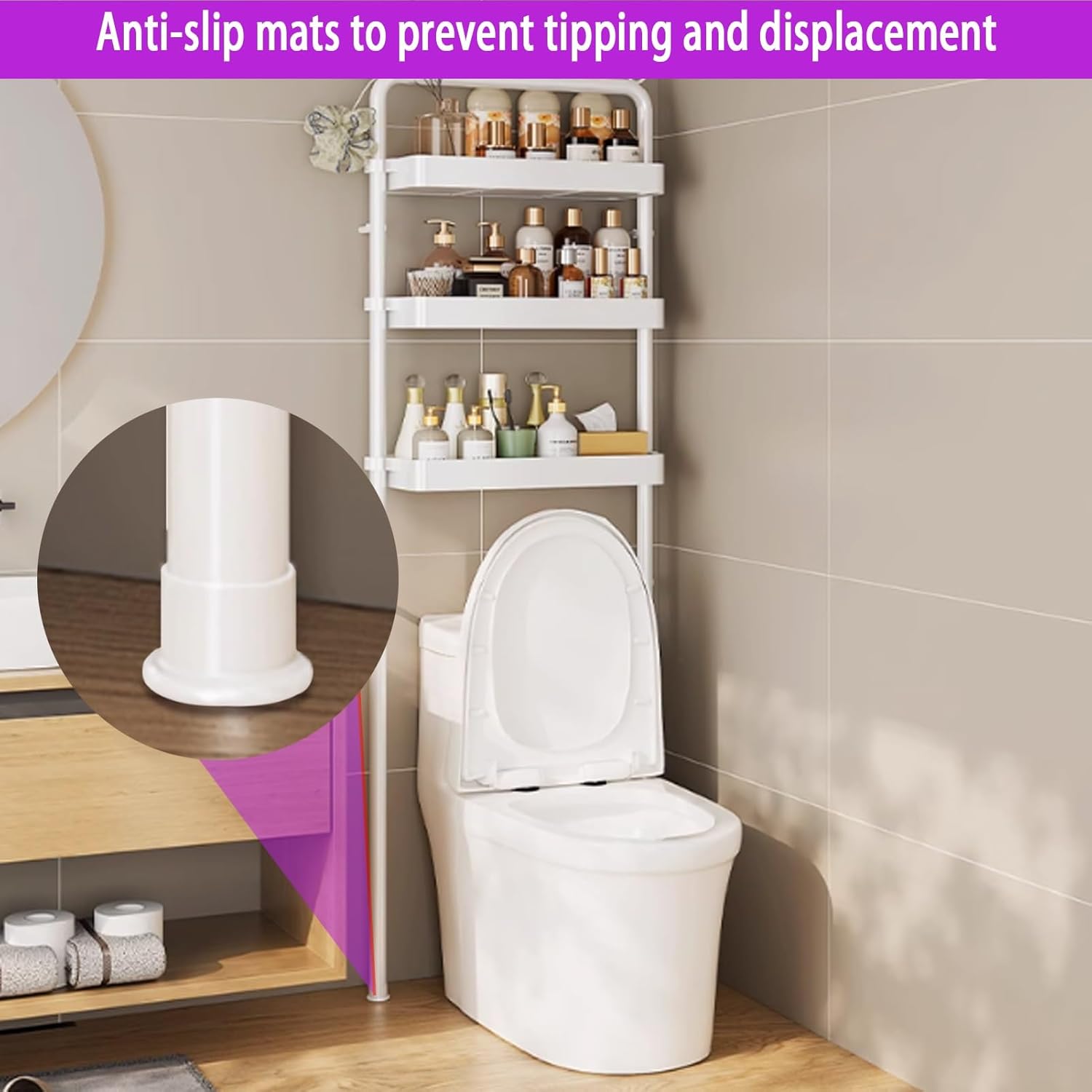 Over The Toilet Storage Cabinet Shelf, Adjustable Toilet Storage Rack, Freestanding Floor Bathroom Organizer, for Bathroom, Restroom, Laundry