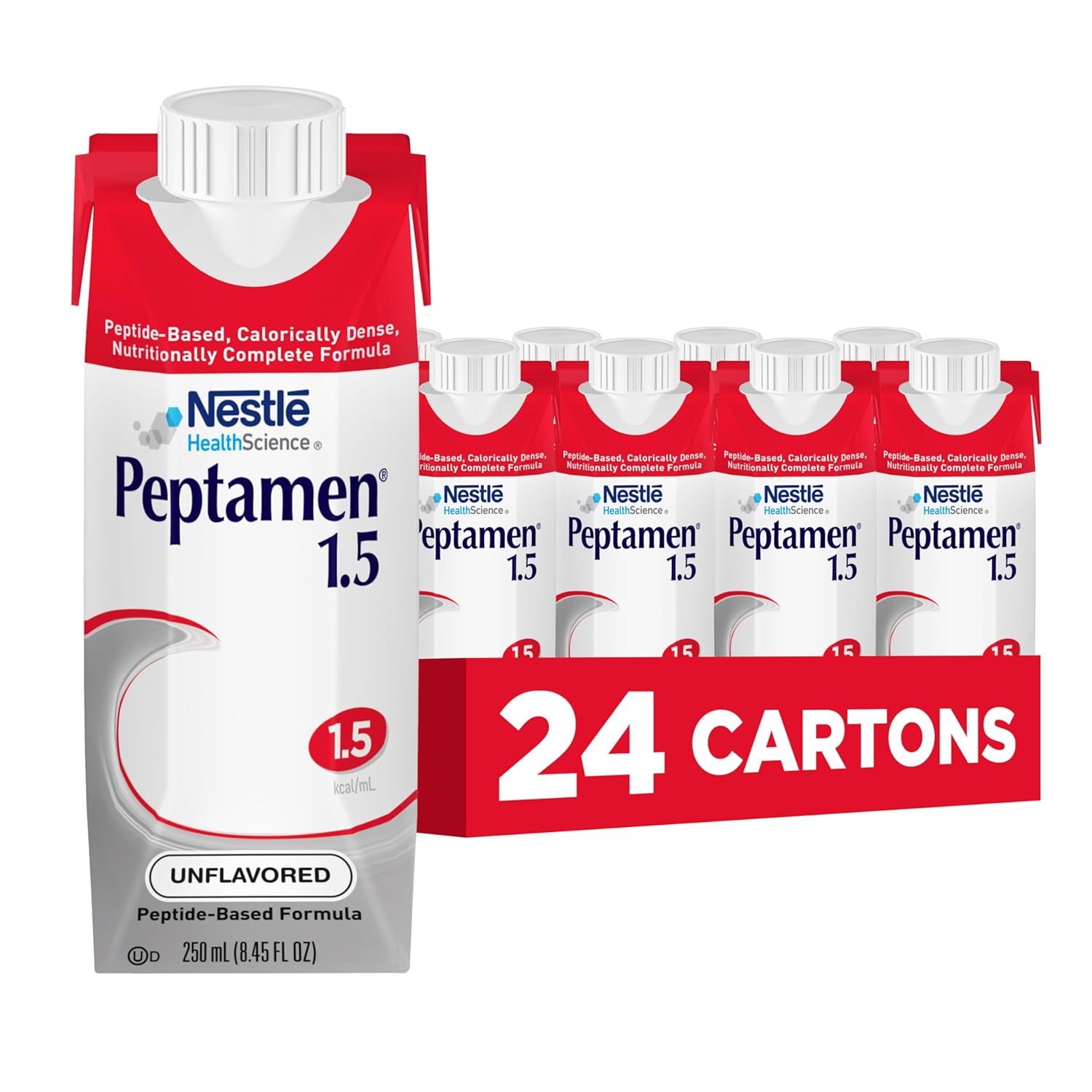 Peptamen 1.5 Calorically Dense Peptide Formula with Whey Protein, for GI-Impaired Adults & Children 14+, Unflavored, 8.45 fl oz, 24-Pack