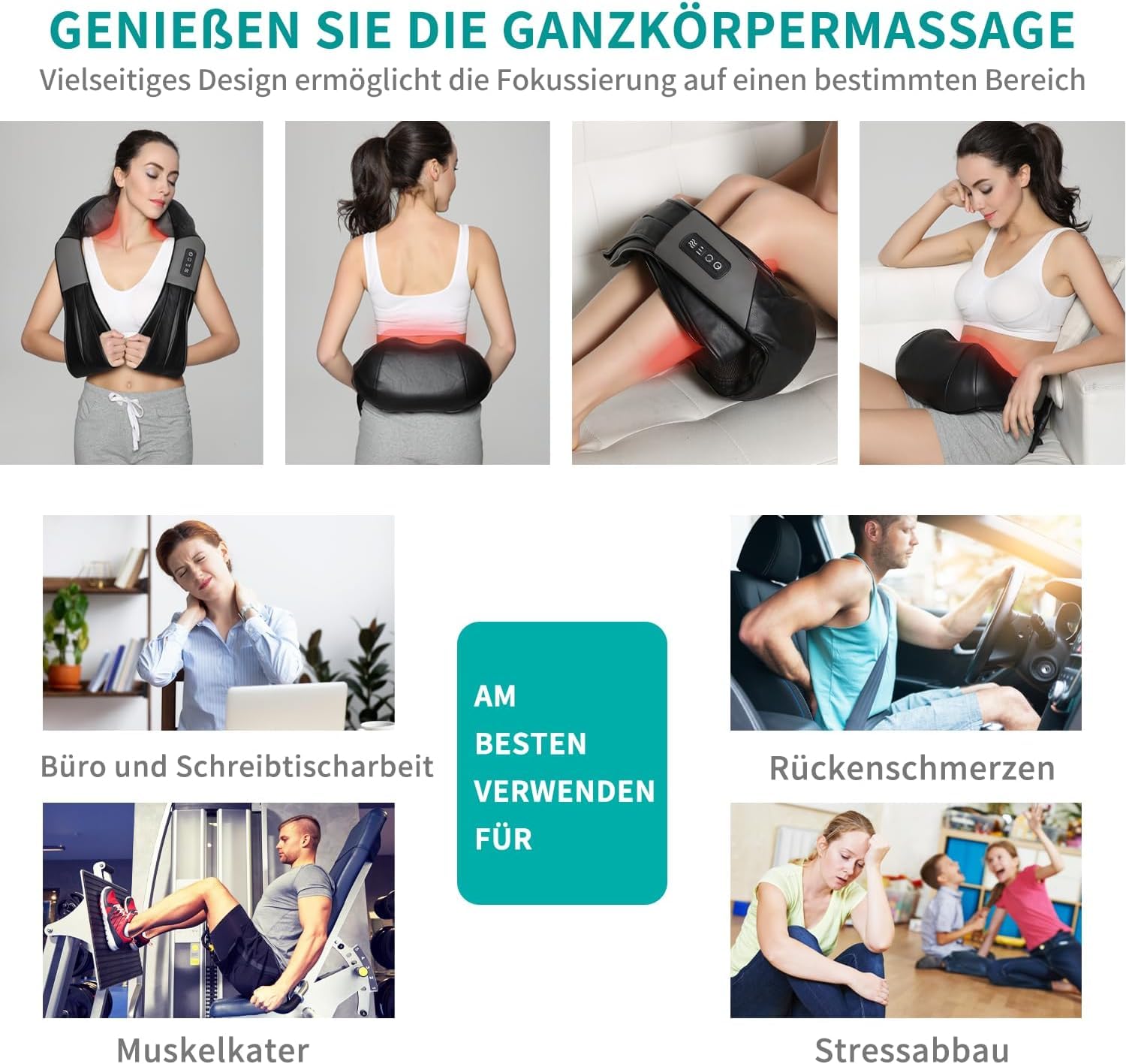 Nekteck 3D shiatsu nackenmassagegerät mit wärme, massagegerät nacken schulter, Tiefengewebe rückenmassagegerät um Muskelschmerzen zu lindern, verwenden Sie es für Nacken, Schulter, Rücken, Füße