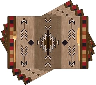 Kerton Stork Geometric Place Mats Indoor Set of 4 Ethnic Placemats Brown Black Red Linen Washable Heat Resistant Placemats...