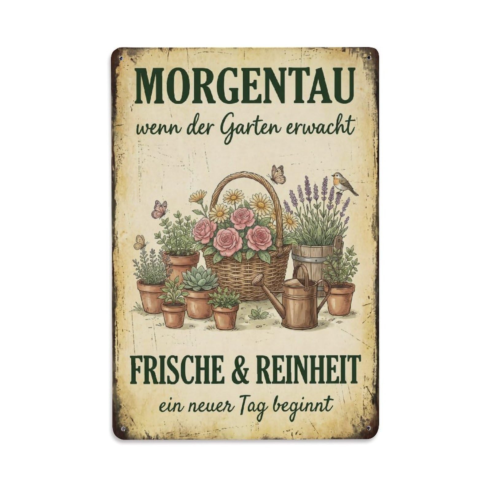 Vintage Funny Garden Morning Dew Rustic Gate Pure Metal Tin Sign Plaque Wall Decor for Cafe, Club Bar, Office, Garden Metal Poster 8x12Inch