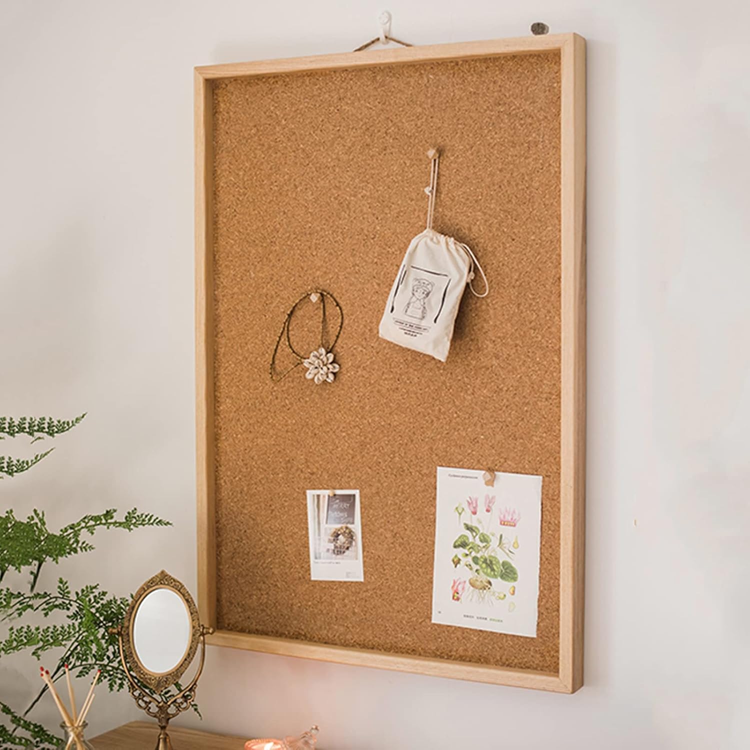 コルク掲示板無垢材フレームメッセージボード壁掛け組織オーガナイザー、家庭用寝室キッチンポーチオフィスカフェの装飾(Size:64X9