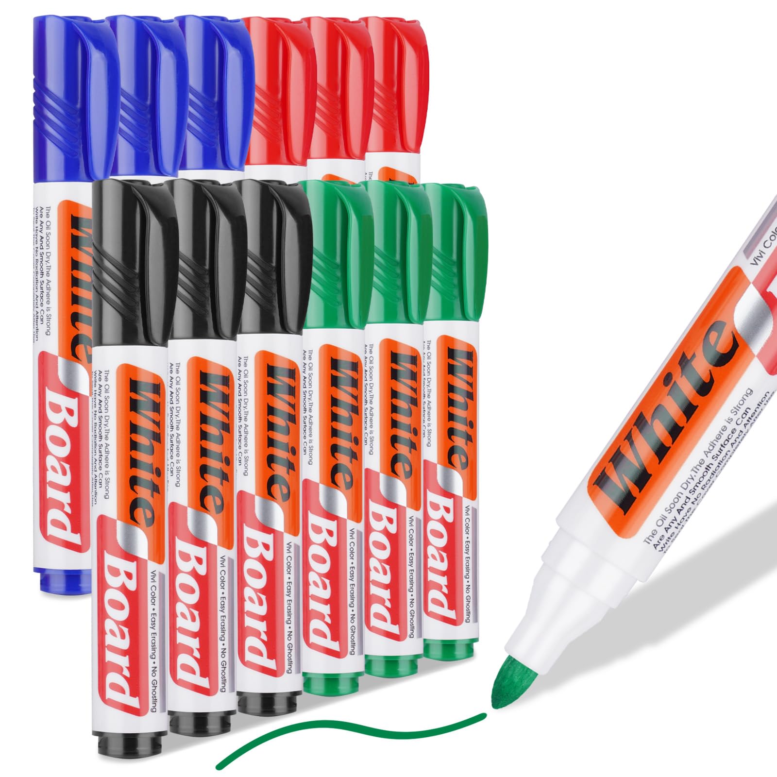 Nesayerk 12PCS Rotuladores Pizarra Blanca, 4 Colores Rotulador Pizarra Blanca Negro/Azul/Rojo/Verde Rotuladores Pizarra para Oficina, Hogar, Escuela