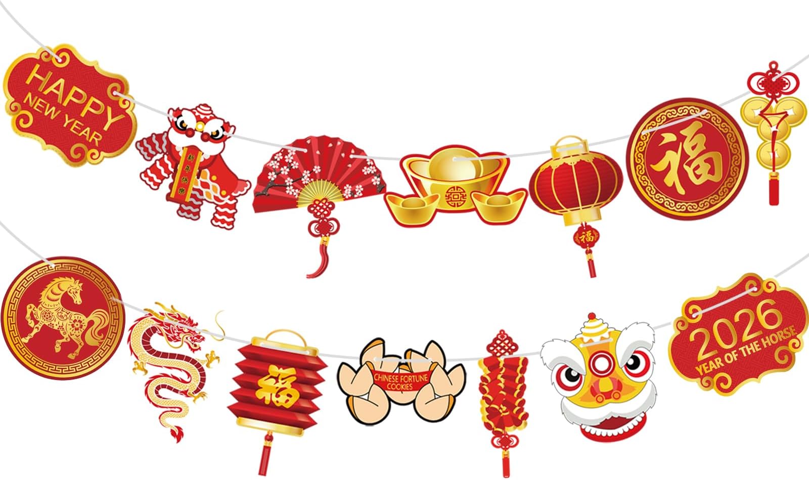 Blulu Year of the Horse Garland 2026 Chinese New Year Flag Banner Decoration China Party Spring Garland (Horse)