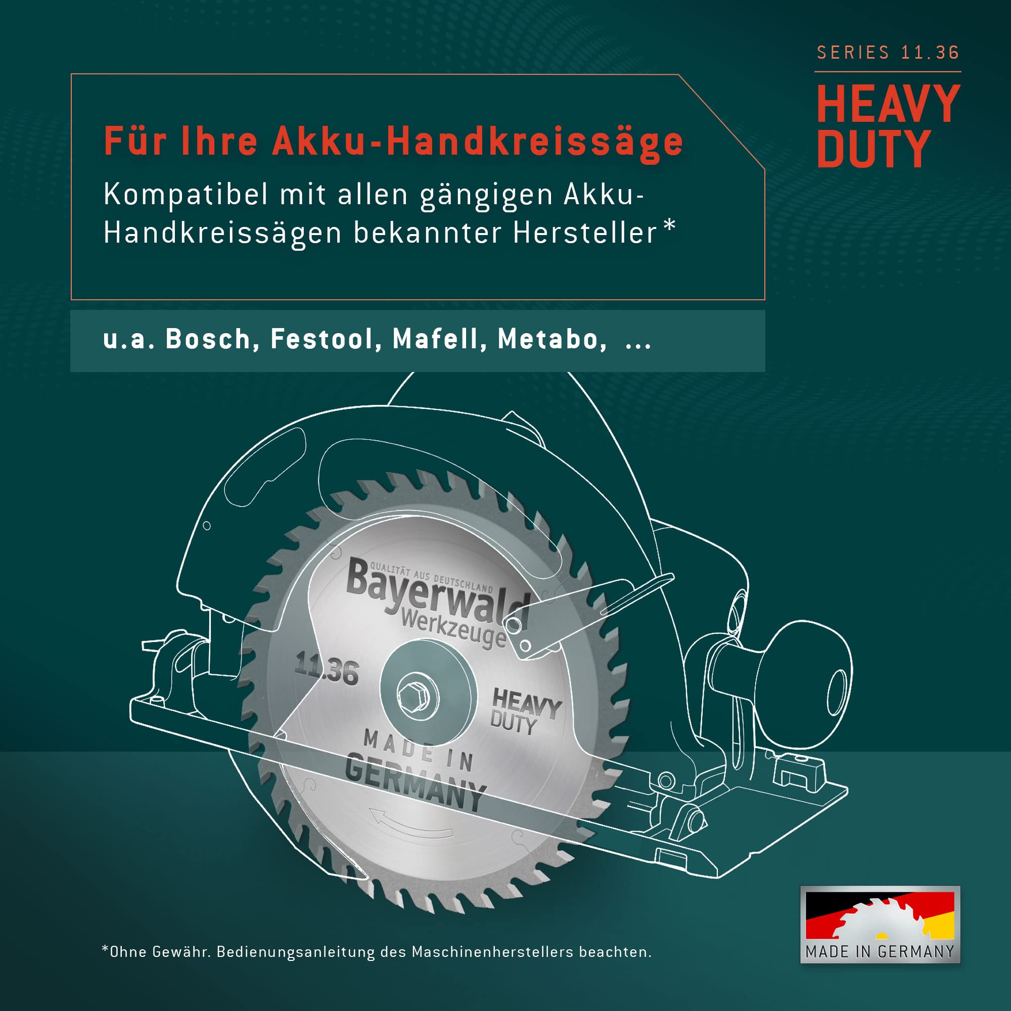 Bayerwald - HM tarcza do piły tarczowej - Ø 355 mm x 2,6 mm x 30/25,4 + 30/20 mm | ząb zmienny (36 zębów) | otwory kombinowane | do jednorazowego użytku na budowach
