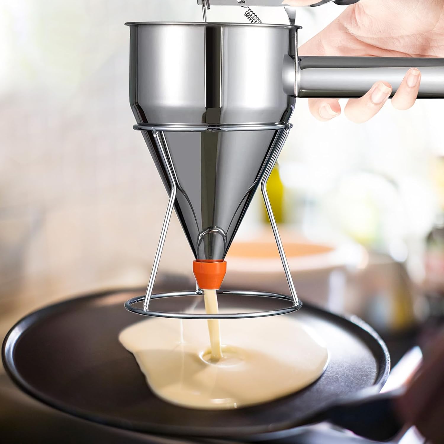 Pancake Dispenser, Pancake Batter Dispenser, Cupcake Batter Dispenser, Multicaliber Stainless Steel Funnel Cake Dispenser with Stand, Baking Accessories for Cupcakes, Baked Waffles
