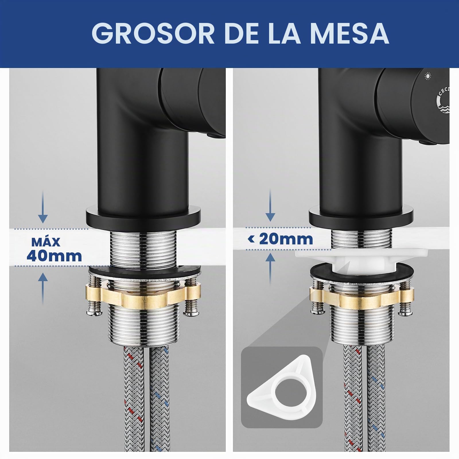 CECIPA Grifo Cocina Flexible Con 2 Chorros de Agua, Abatible, Negro Mate, Fregadero Giratorio a 360º, Para Agua Caliente Y Fría