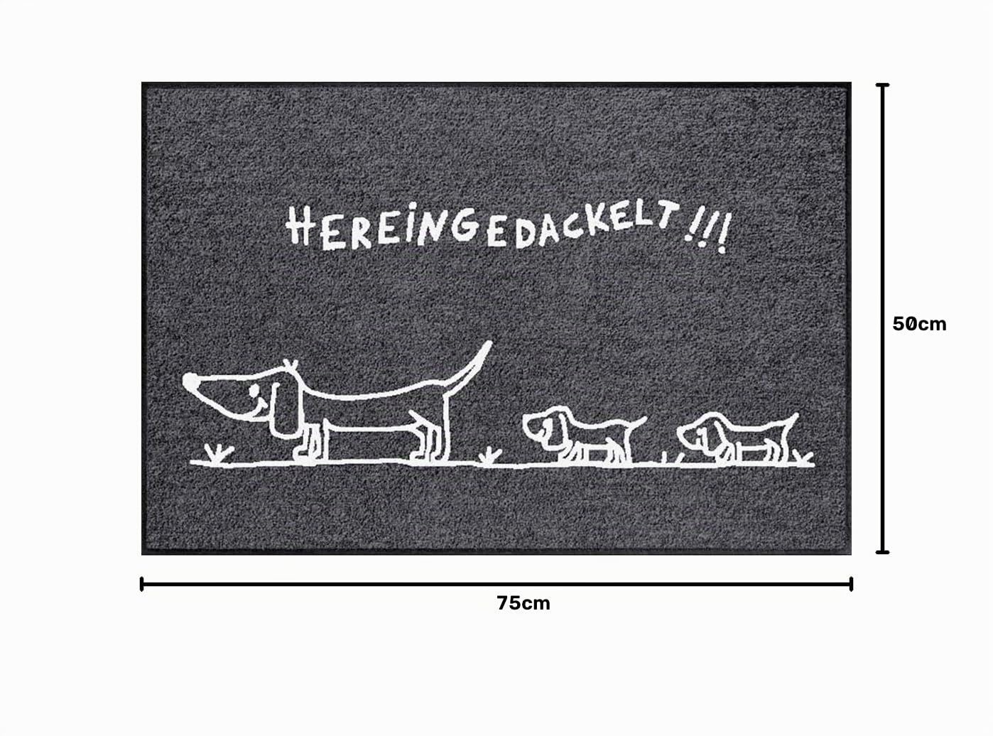 Salonloewe Fußmatte Dackel-Familie hereingedackelt, Anthrazit, 50x75 cm - Waschbar, rutschfest, Für Innen und Außen - Schmutzfangmatte, Trocknergeeignet