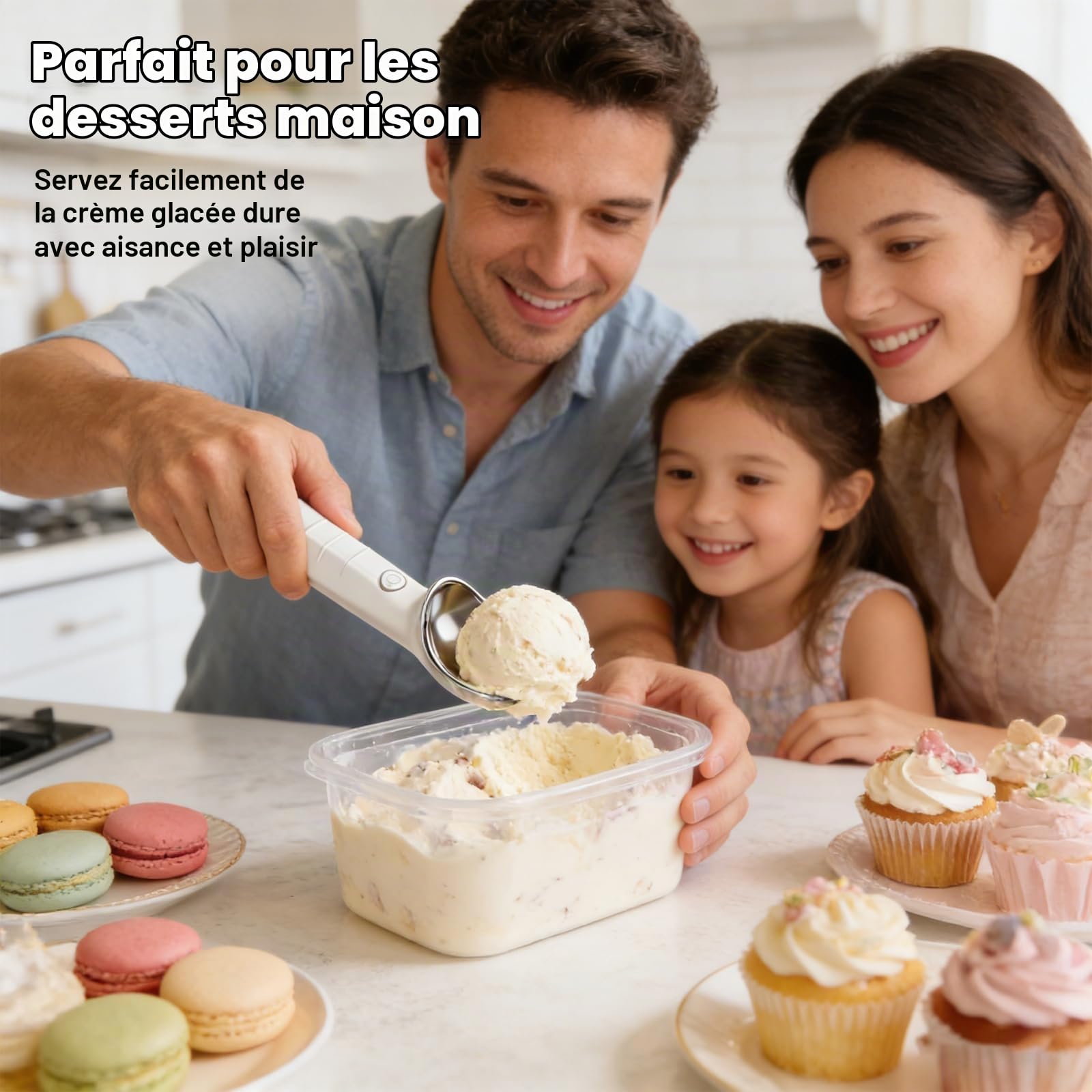 Cuillère à Glace Chauffante, Cuillere Glace Boule électrique | Chauffe à 45/70 °c, Rechargeable Pour Crème Glacée, Gelato Ou Yaourt Glacé, Facile Pour Les Personnes âgées Et Les Enfants