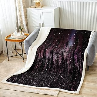 Galaxy Print Sherpa Fleece Blanket Romantic Camping Night Throw Blanket Kids Teens Adults,Starry Universe Pink Nebula Fuzzy Soft Blanket Bed Couch,Throw (50 x 60 Inches)