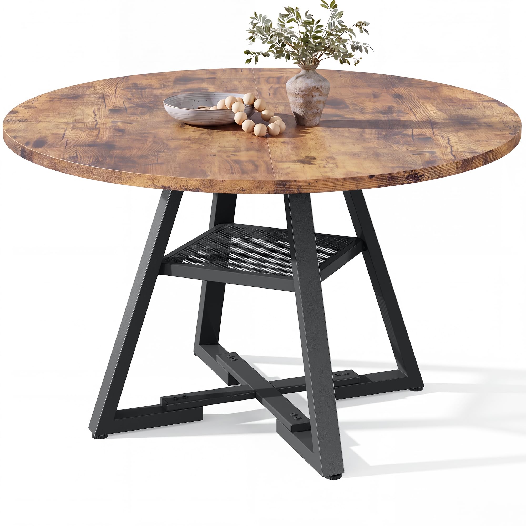 Jocoevol Round Dining Table with Shelves, Circle Kitchen Table for 4-6 People, Space Saving Wood Kitchen & Dining Room Furniture, Rustic Brown, 51 inch (Only Table)