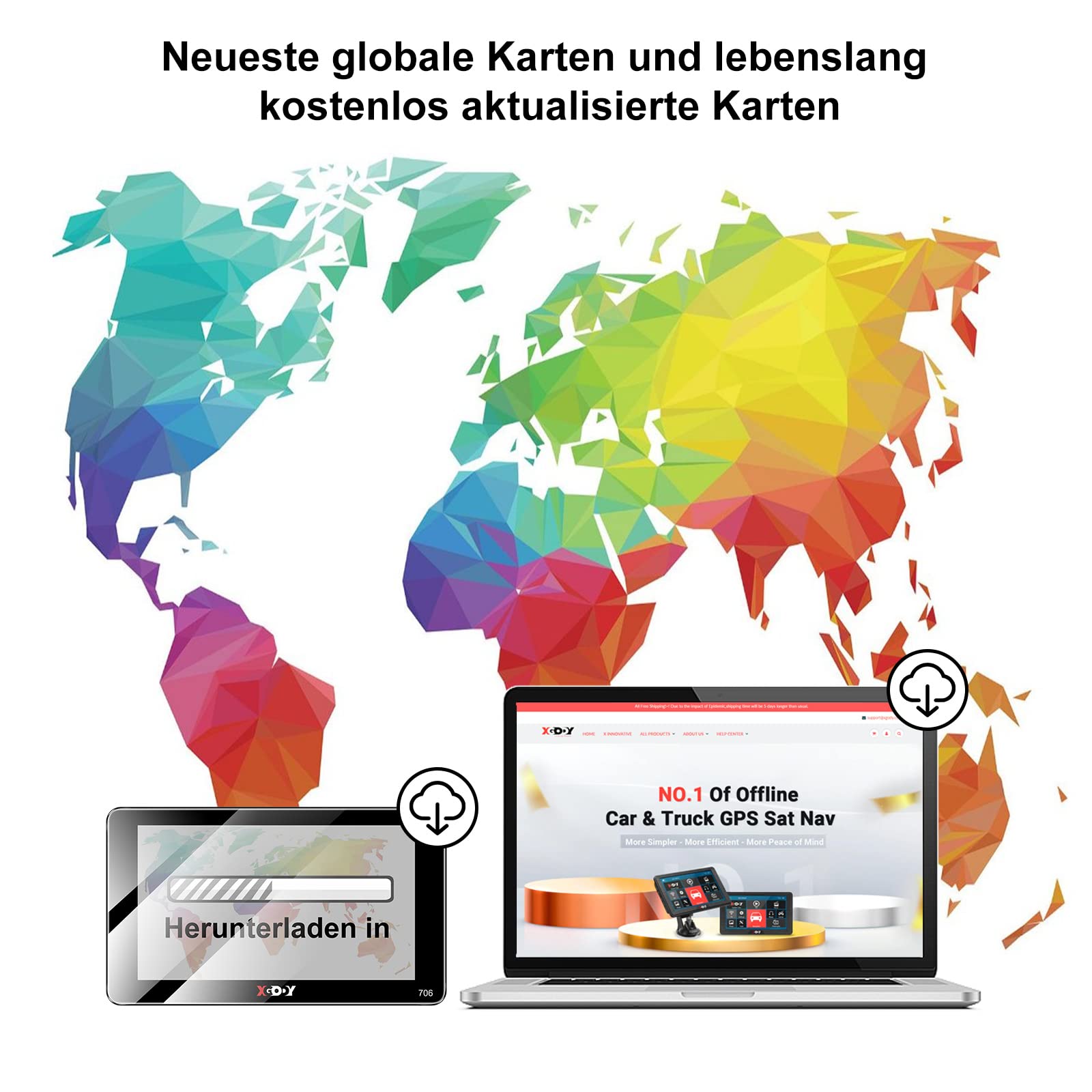 XGODY Navigationsgerät für Auto 2023 Touchscreen Sonnenblende EU Karten Lebenslange Kartenaktualisierung
