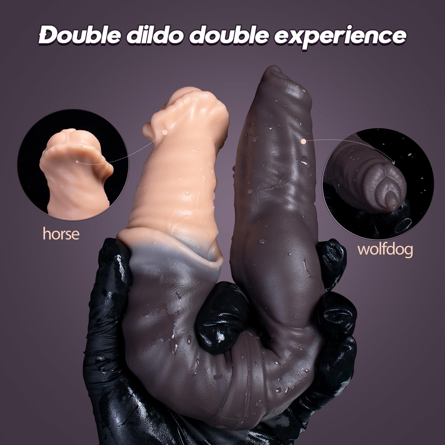 Horse & Wolf Dual-Head Dildo for Women, Realistic Double-Ended Design, Long Silicone Dildos for Men, Animal Double Sided Dildo with Knot, Adult Sex Toys for Couples: D-301