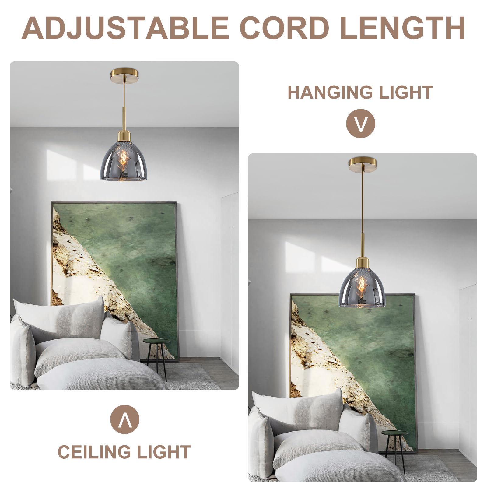 WILON Vintage Pendant Light, Conical Grey Light Shade Ceiling, Glass Lampshade, Adjustable Industrial Ceiling Lights - Image 2