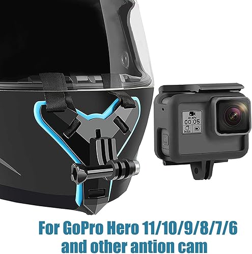 Miniatura 5 de MBAFIT Soporte de barbilla para casco de motocicleta, soporte para GoPro Hero 11 10 9 8, DJI OSMO Action, SJCAM, YI y otras cámaras de acción (azul)