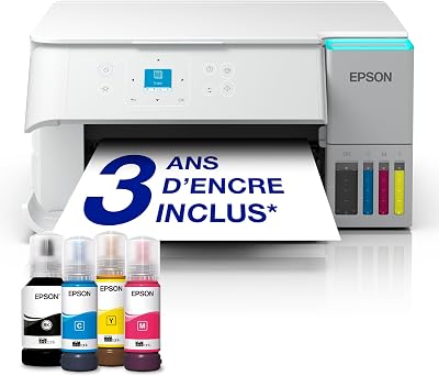 Solution d’impression A4 blanche EcoTank ET-2956 équipée d’une connexion Wi-Fi et de réservoirs d’encre AirPrint avec numérisation, copie et impression recto verso et jusqu’à 3 ans d’encre inclus