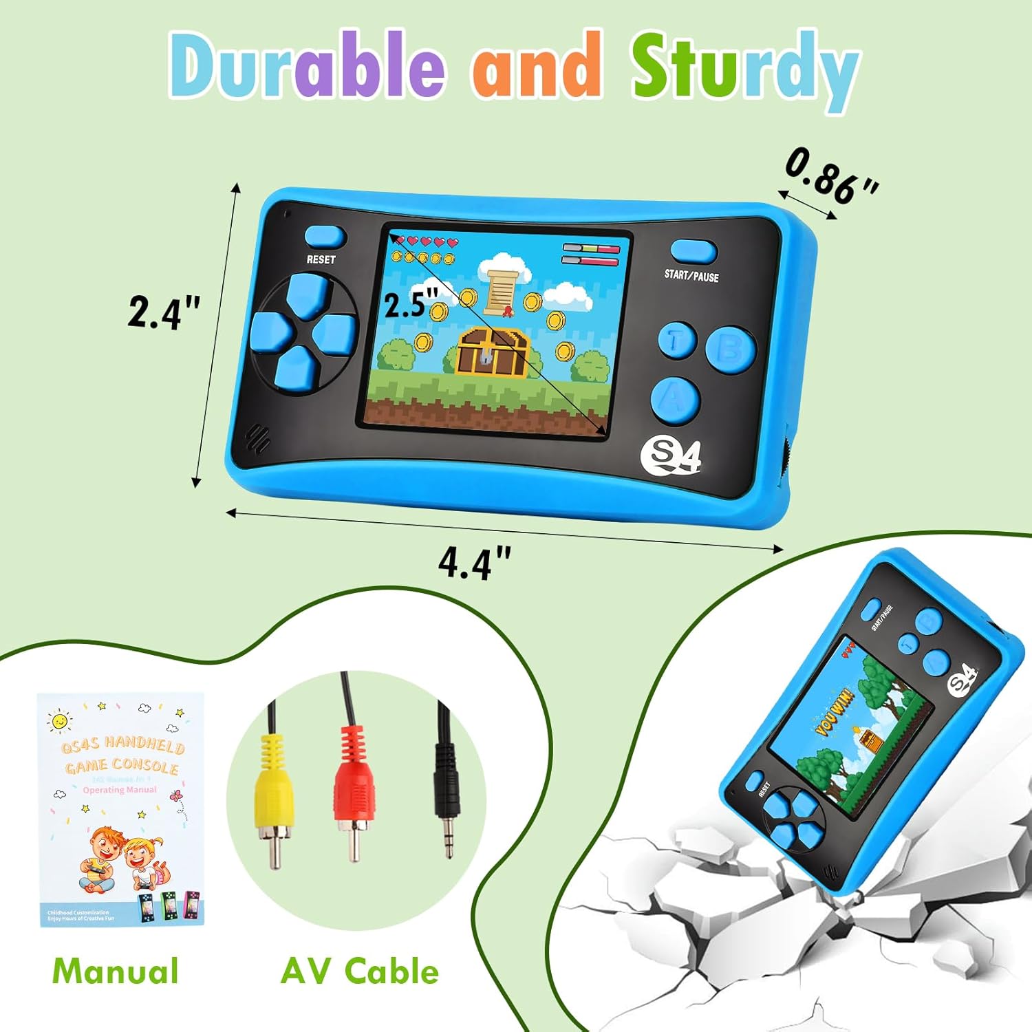Handheld Game for Kids Ages 4-10, 2025 Upgraded, 142 Classic Mini Games, TV Output, 2.5" LCD Screen, Portable Arcade System, Birthday for Children-Blue