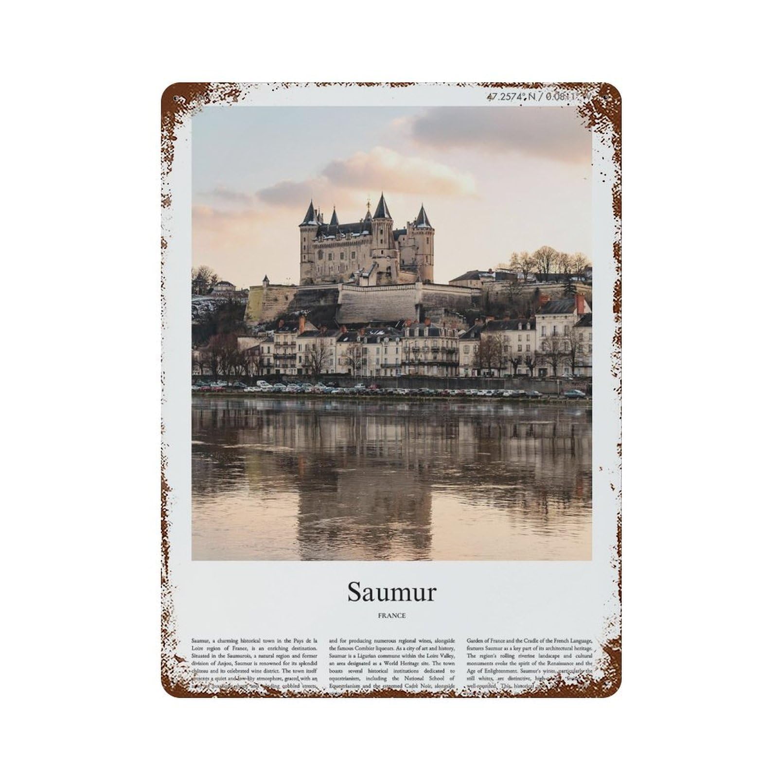 xiaoxiaoshen Saumur France City Scenery Wall Decor Art Metal Tin Poster Modern Home Decor Art Home Bar Shop Decorations Vintage Sign 40x30cm