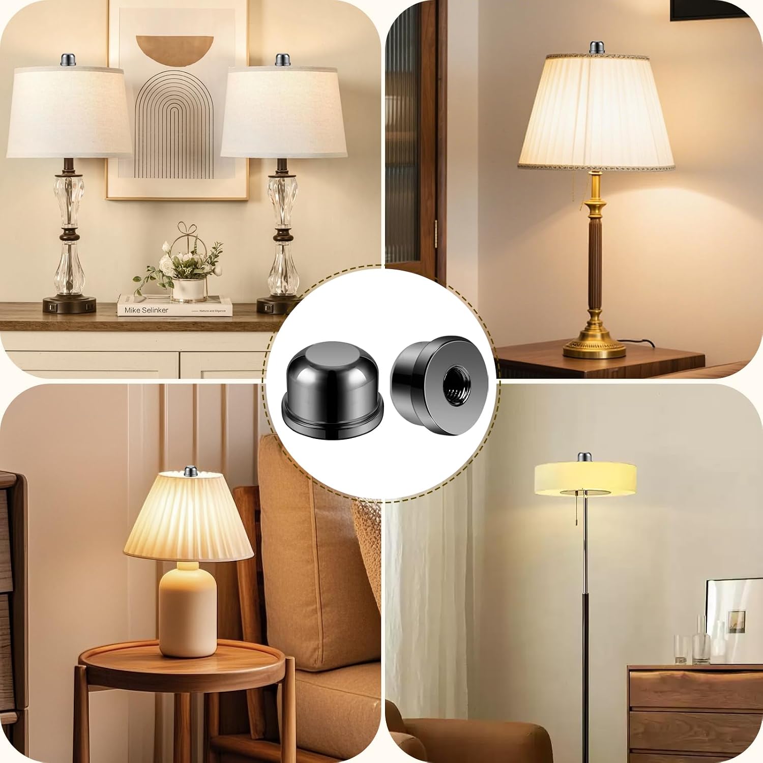2Pcs Retro Lampshade Decorative Lampshade Nuts with Double Threaded Screws, Suitable for 3/8 Inches and 1/4-27 Inches (Black)