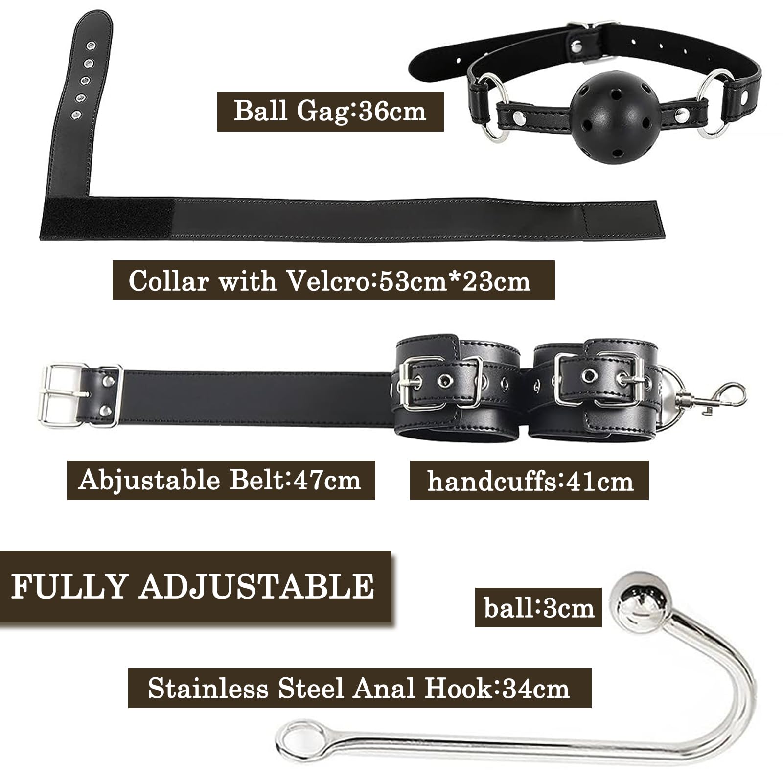 BDSM Bondage le Dos avec et Accessoires de Bondage Réglables,crochet anal bouchon buccal masque pour les yeux,Sex Toys Erotiques Set Adultes Toy