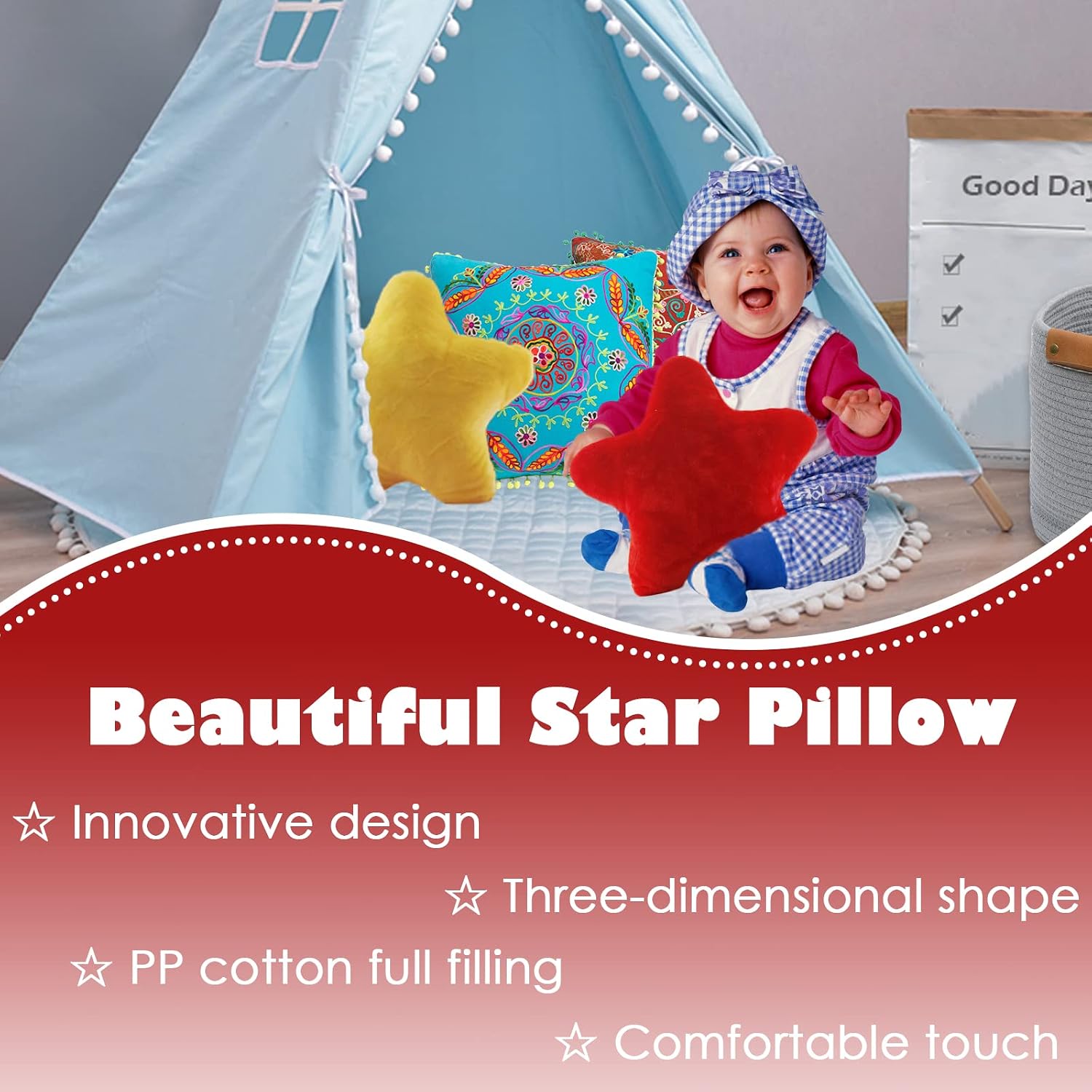 zhidiloveyou Star Pillow Plush Red Stuffed Star Shaped Pillow Toy 15.7 inch image 2