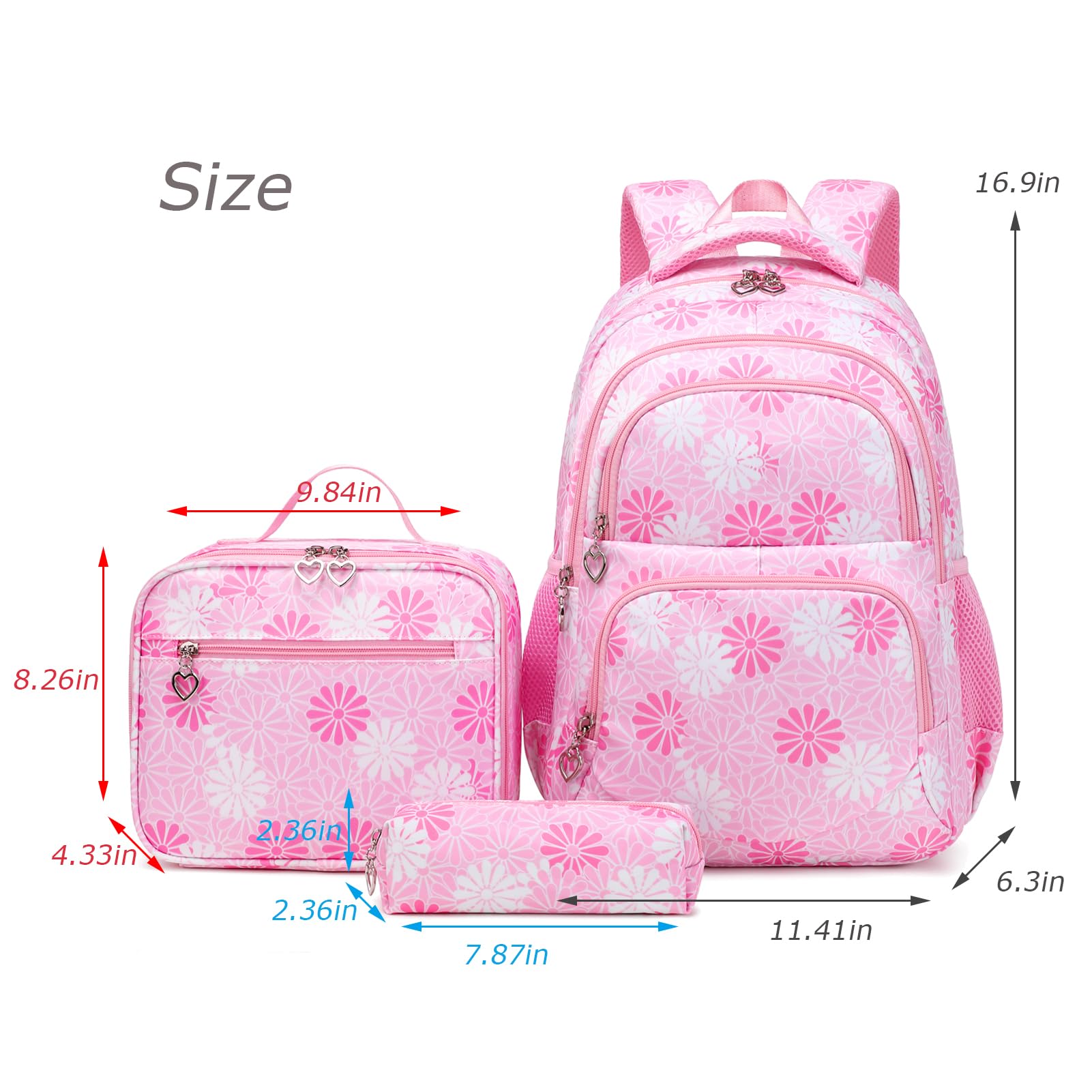 ZHIERNA Daisy Backpack for Girls Toddler Tie Dye Bookbag with Lunch Bag Preschool Simple Modern Backpack School 3pcs Set, Lightweight Elementary Book bag Girl?Pink?