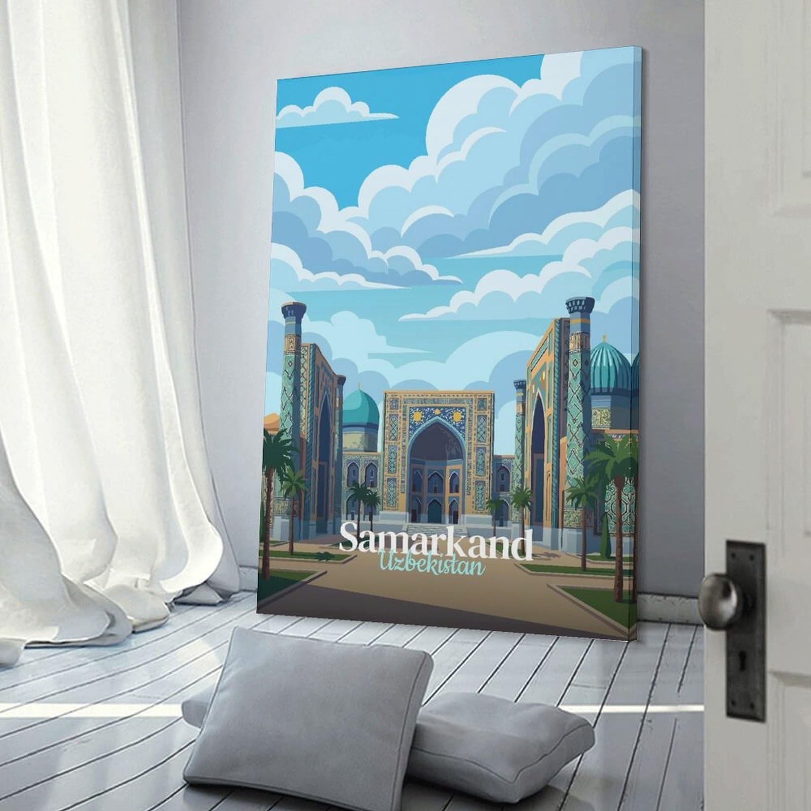 Junmoney Frame-Style-4 Samarkand, Uzbekistan Travel Decorative Wall Artwork 20X30inch(50X75cm), For Front Hall, Corridor Or Welcome Spaces, Decorative Wall Art For Narrow Spaces