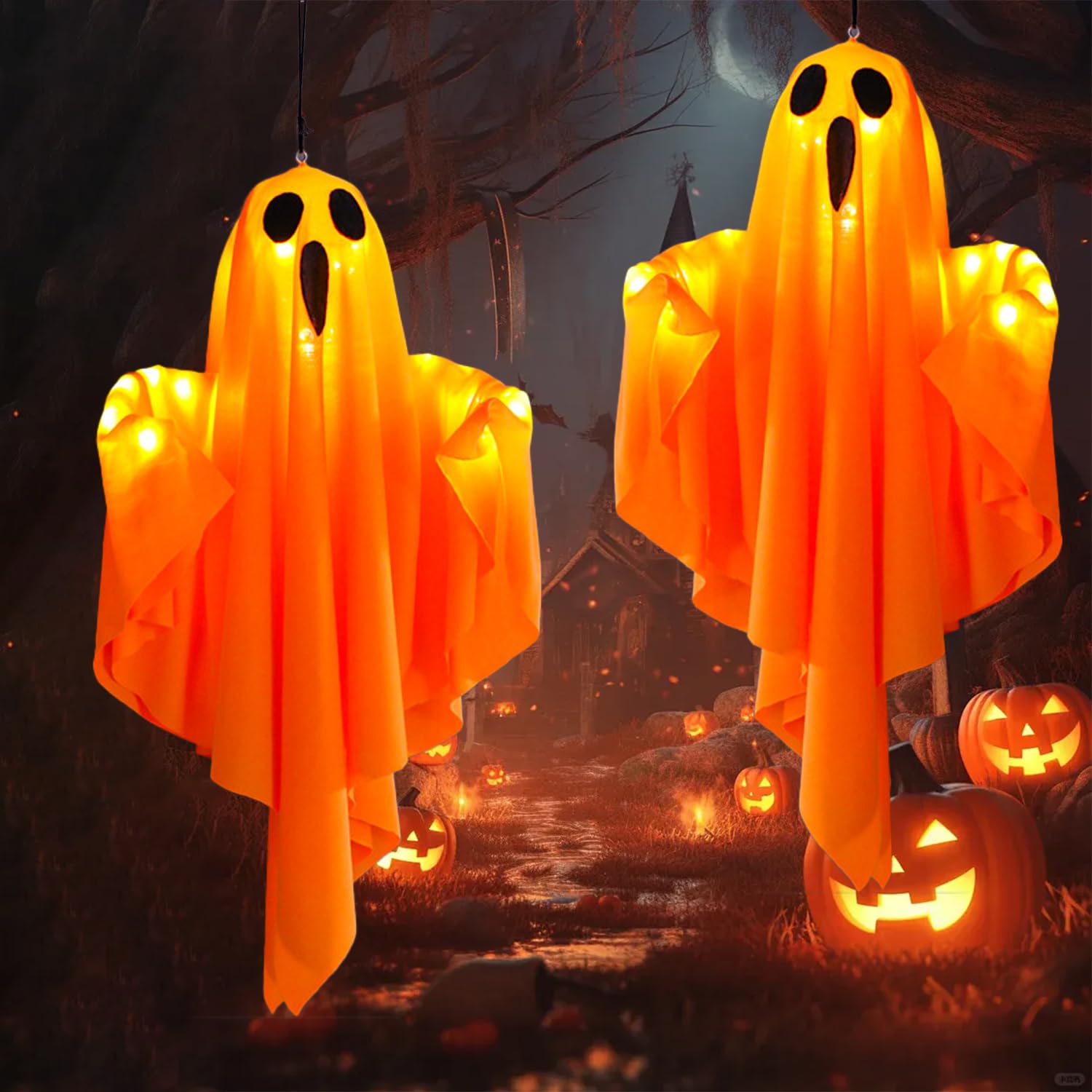 2 Striscioni Fantasma Pendenti Per Decorazioni Halloween - Festoni Spettrali Per Casa E Feste