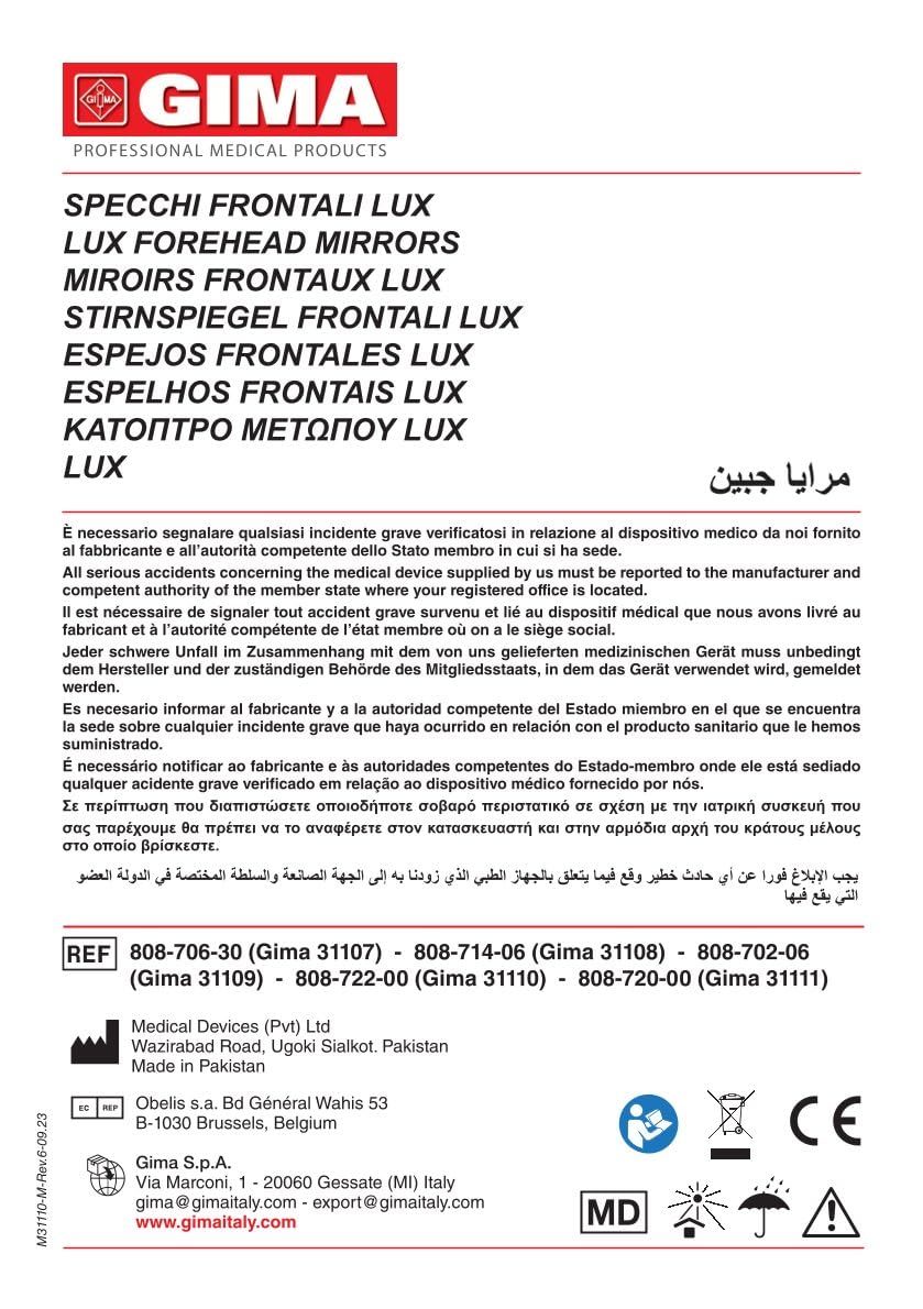GIMA 31108 Modèle Lux-55 Miroir frontal Orl, à batterie, 6 V