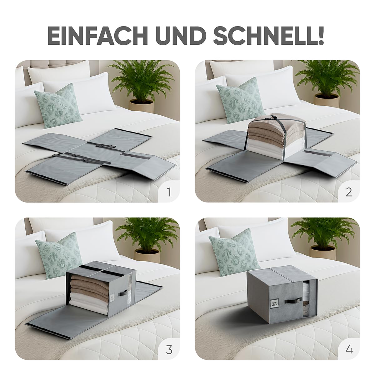 Björn&Schiller Aufbewahrungstasche, 6 Stück Kleideraufbewahrung und Organisation, Kleidung Aufbewahrung, Kleiderboxen Aufbewahrung, 39×36×26 cm, 37L, Leinen, grau, faltbar, mit Sichtfenster & Gurten