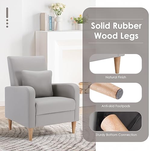 Miniatura 50 de COLAMY - Sillón moderno con cojín para sala de estar, sofá individual y auxiliar para ocio y lectura, tapizado en tela con patas de madera, color