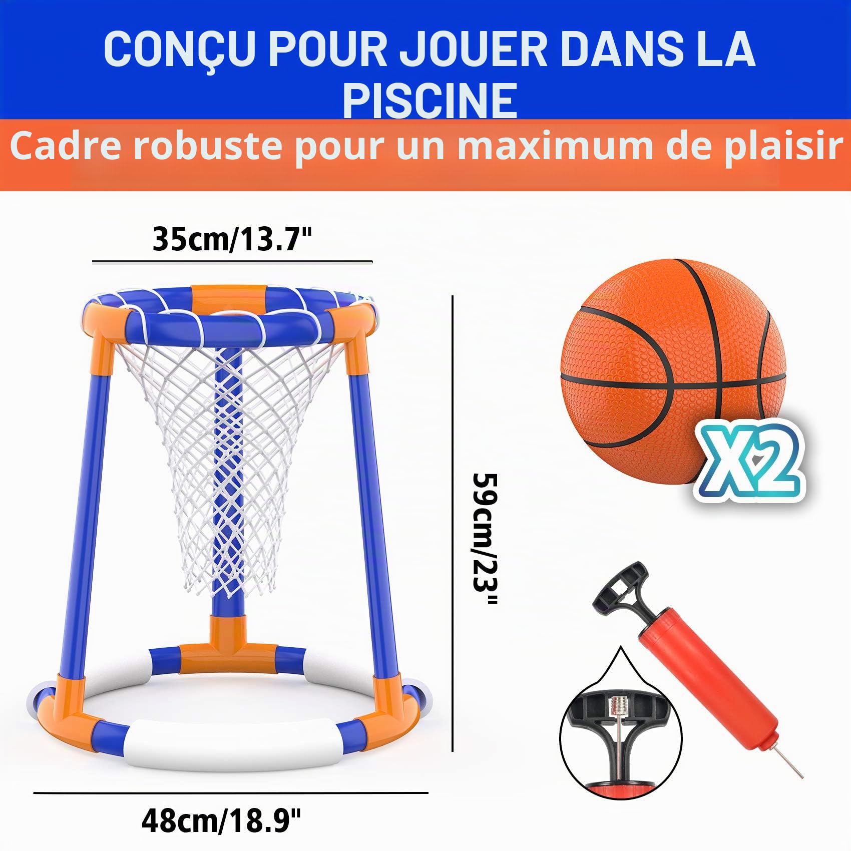 FOSUBOO Jouet de Piscine pour Adultes et Enfants - Jeux d'eau Flottant - Panier de Basket-Ball - Accessoire de Piscine Amusant (2 balles de Basket en Basket)
