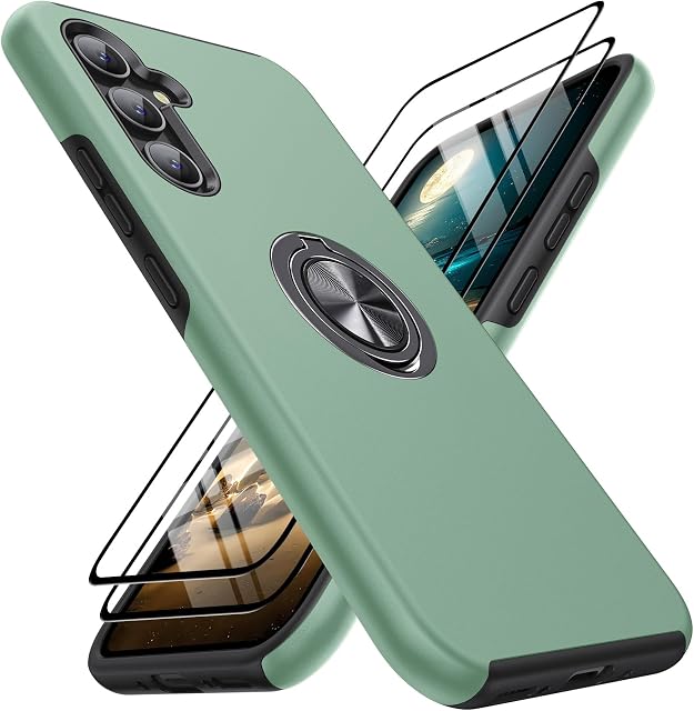 KOVASIA for Galaxy A54 5G Case and 2 Screen Protector, for Samsung A54 5G Case 360°Magnetic Rotating Kickstand Shockproof Phone Case for Samsung A54 5G -6.4''(TPU + PC,Dark Green)