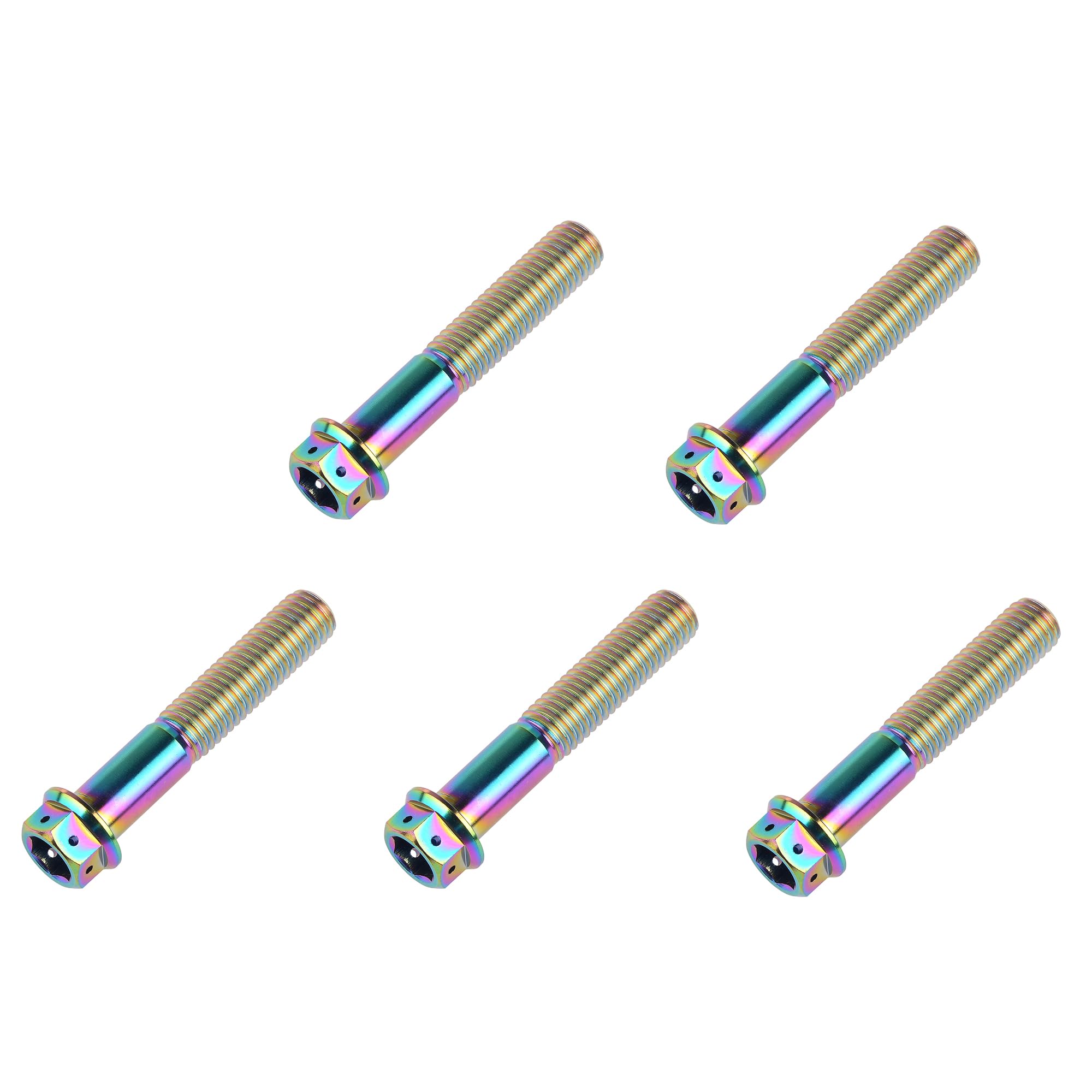 Ruifu Titanium M6 M8 M10 10 15 20 25 30 35 40 45 50 55 60 65 70 75 80 85 90mm Flange Allen Key Head Bicycle Bolts Screws Pack of 5 (Rainbow, M10x50mm Pitch1.5)