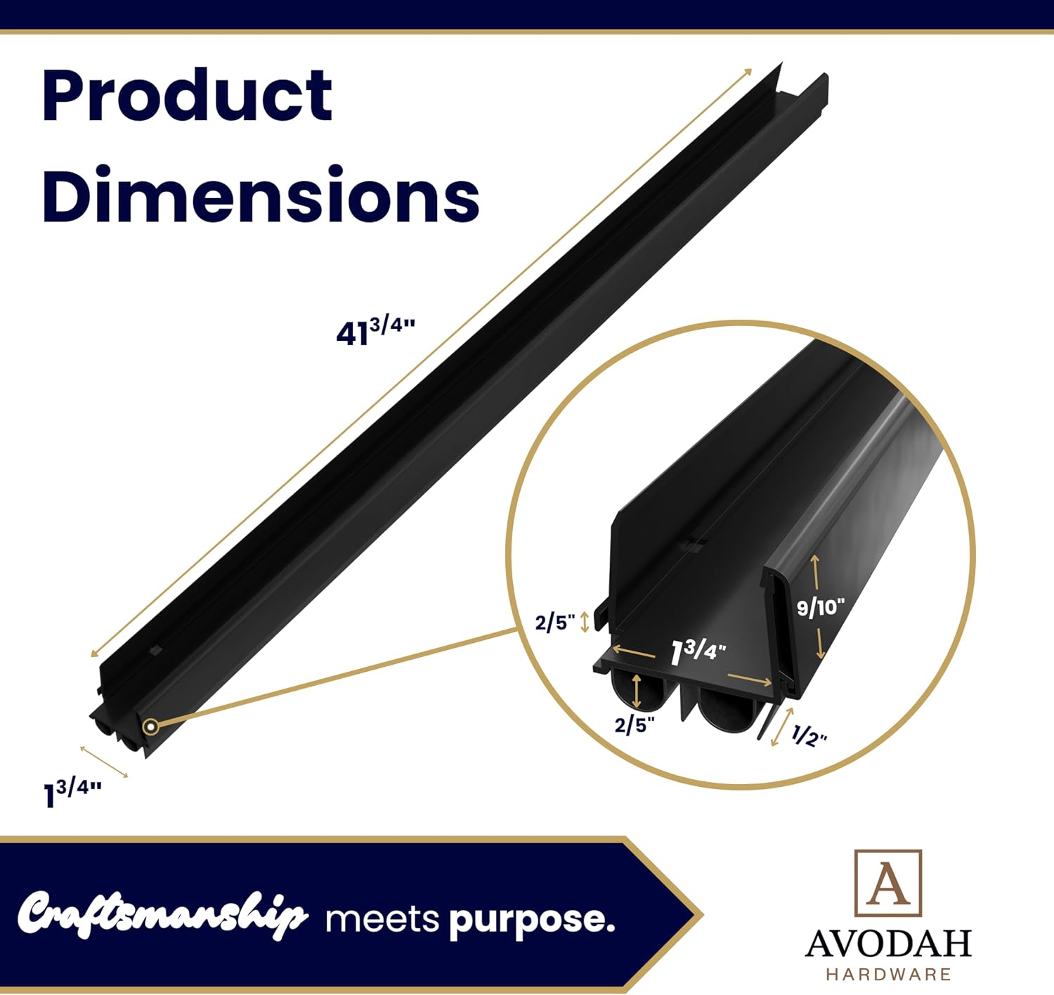 42 inch black, adjustable double bubble door sweep for exterior doors, under door seal with drip edge and punched drainage channel, pre-notched for weatherstripping, trim-to-fit avodah hardware