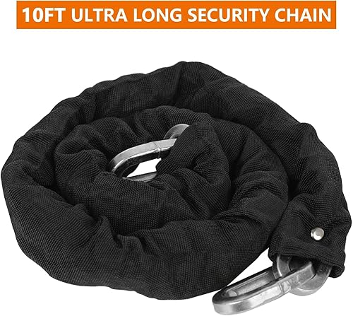 Miniatura 8 de Candado de cadena de motocicleta resistente de 0.4 pulgadas0.394 in x 10 pies con bloqueo en U antirrobo de 0.669 in de grosor a prueba de cortes y