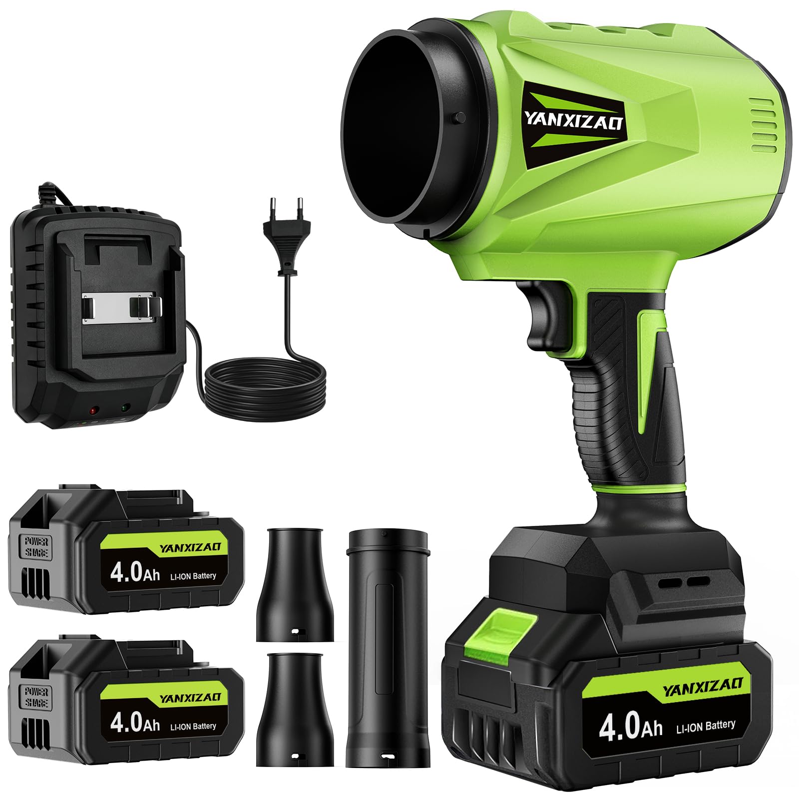 Handheld Cordless Leaf Blower 980,000 RPM Brushless Motor Electric Leaf Blower with 2 x 4.0Ah Battery Operated, Infinite Speed Control. 3 Nozzles for Lawn Care, Patio, Dust, Blowing Leaves