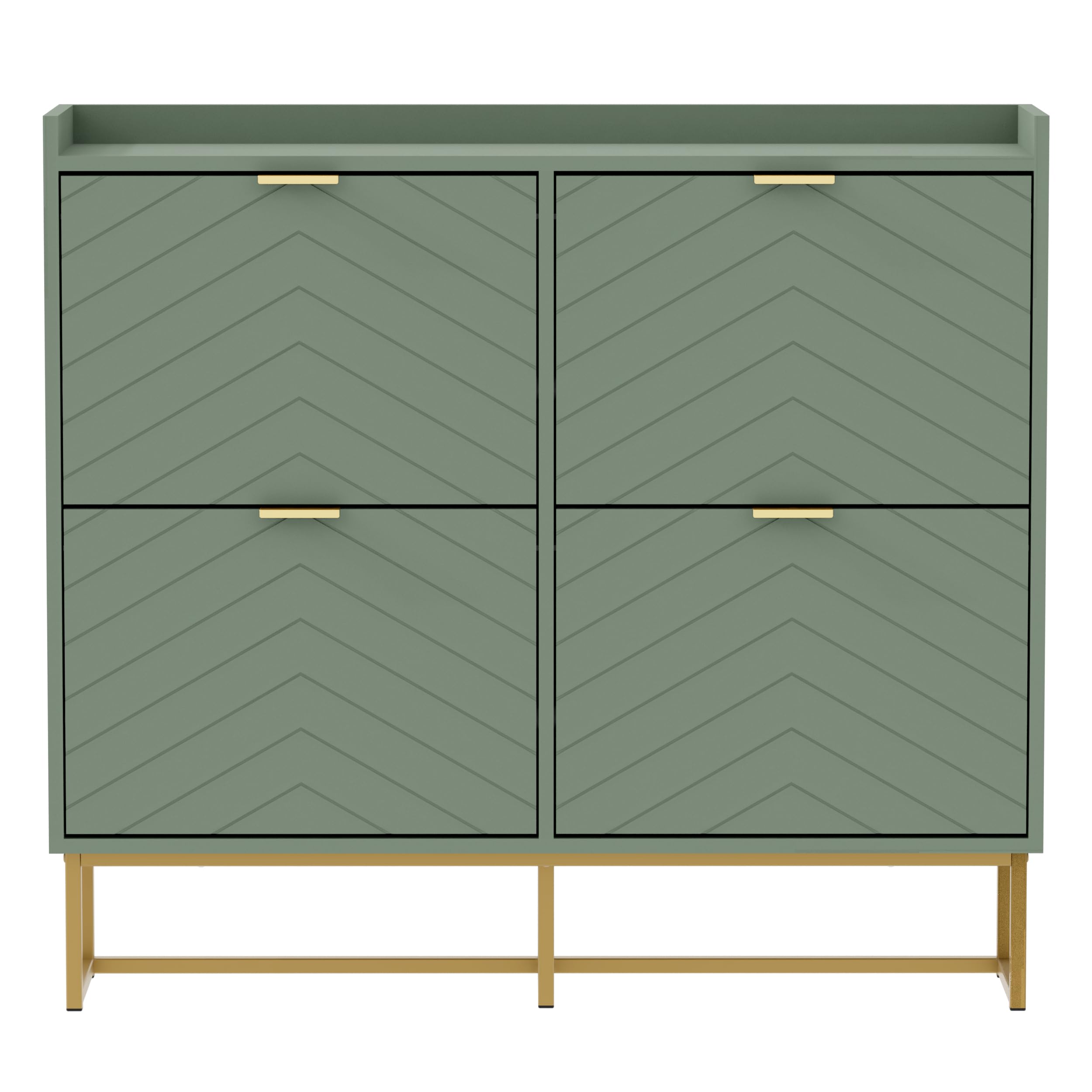 UEV Schuhschrank mit 4 Klappen Schmal,Freistehendes Schuhregal mit Kippschutz, Schuhkommode mit verstellbaren Trennwände, 98,5x24x103,5cm,Schuhablage Schrank für Flur Eingang und Wohnzimmer,Grün