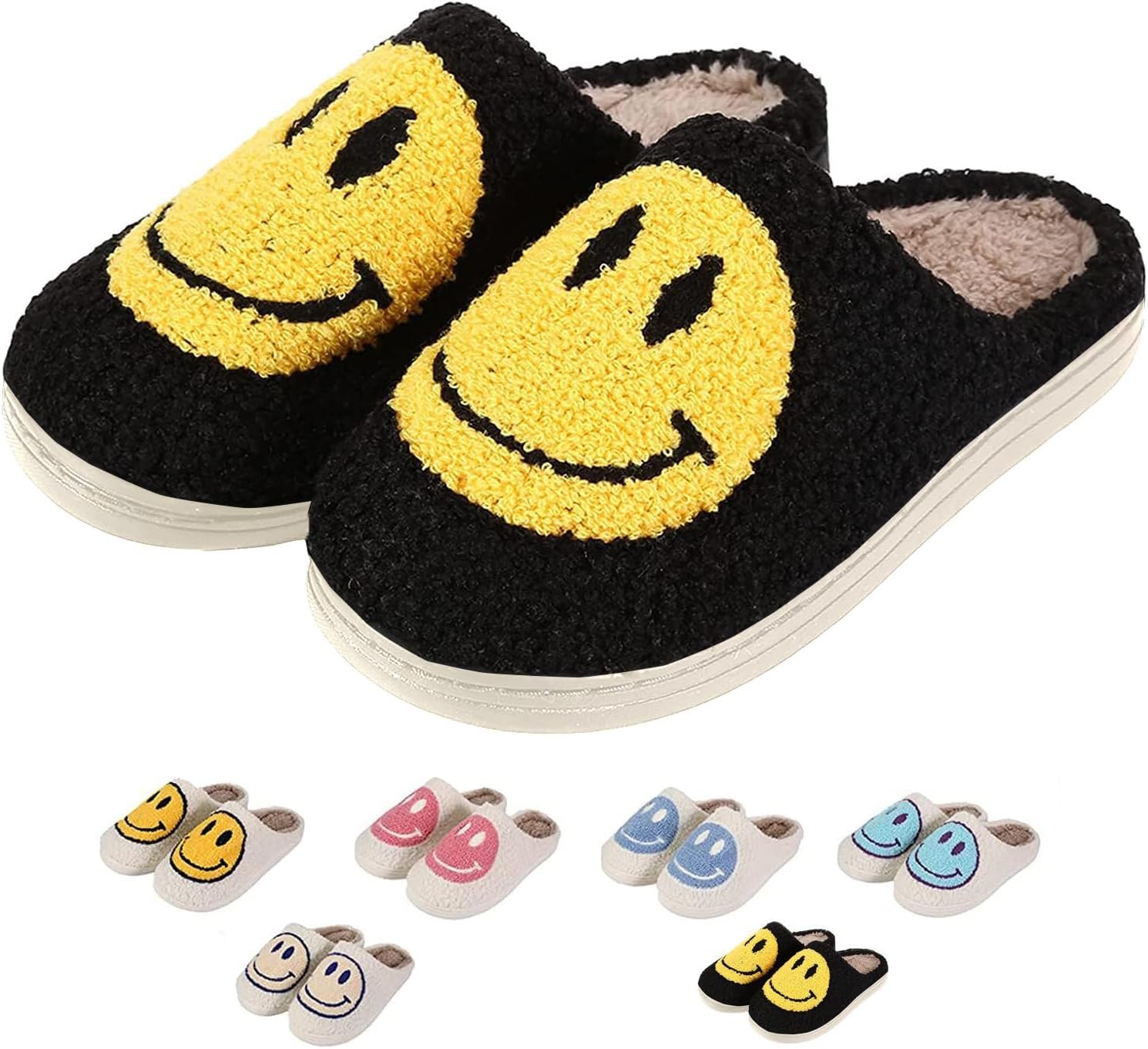 Retro Fuzzy Face Slippers for Women men, Womens Girls Cute Yellow the Lable Face House Slippers for Indoor Outdoor Pink/White/Black/Blue