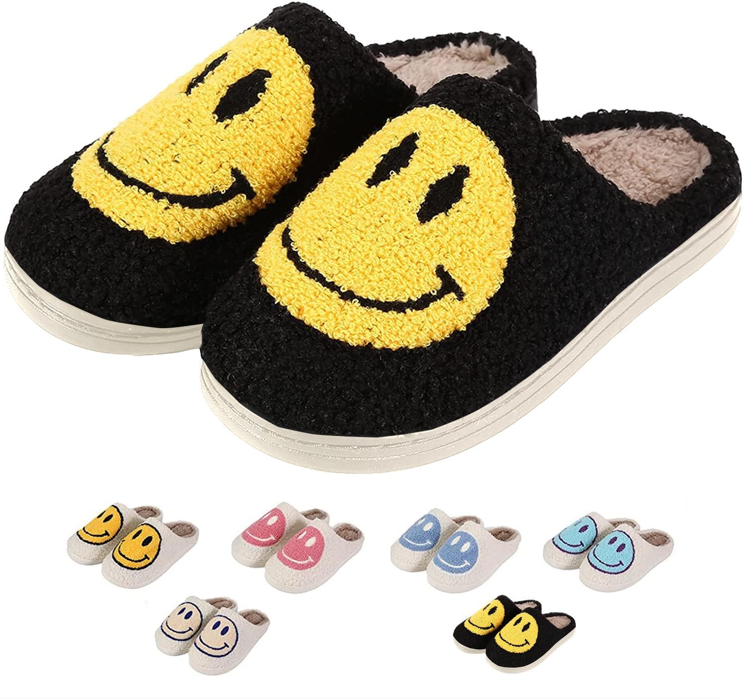 View 1 of ** heavily used **LEZIRTOI Retro Fuzzy Face Slippers for Women men? Womens Girls Cute Yellow the Lable Face House Slippers for Indoor Outdoor Pink/White/Black/Blue (black.44/45)