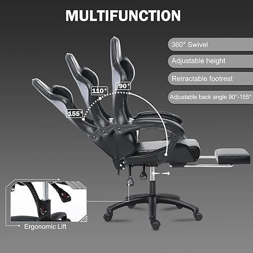 Vista 4 de Gaming Chair for Adults with Footrest - Ergonomic PU Leather Reclining Office Chair, Big and Tall Computer Desk Chair with Lumbar Support, 350lbs