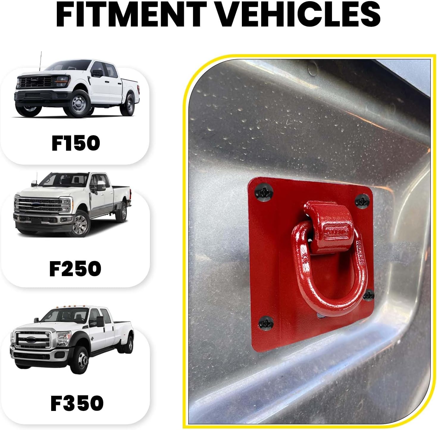 4PCS Ford F150 Bed Tie Down Anchors, Truck Bed Tie Downs Compatible with 2015-2026 Ford F150 F250 F350 Raptor, Heavy Duty Lockable Pull Ring Replacement FL3Z-99000A64-B & FL3Z-9928408-AB (Red)