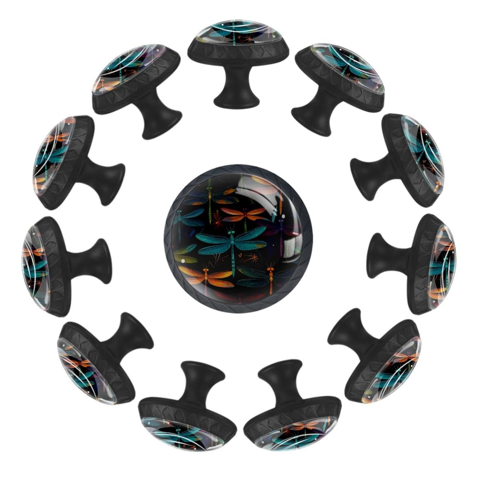 Boutons de tiroir libellules en verre haut de gamme pour buffet et armoire