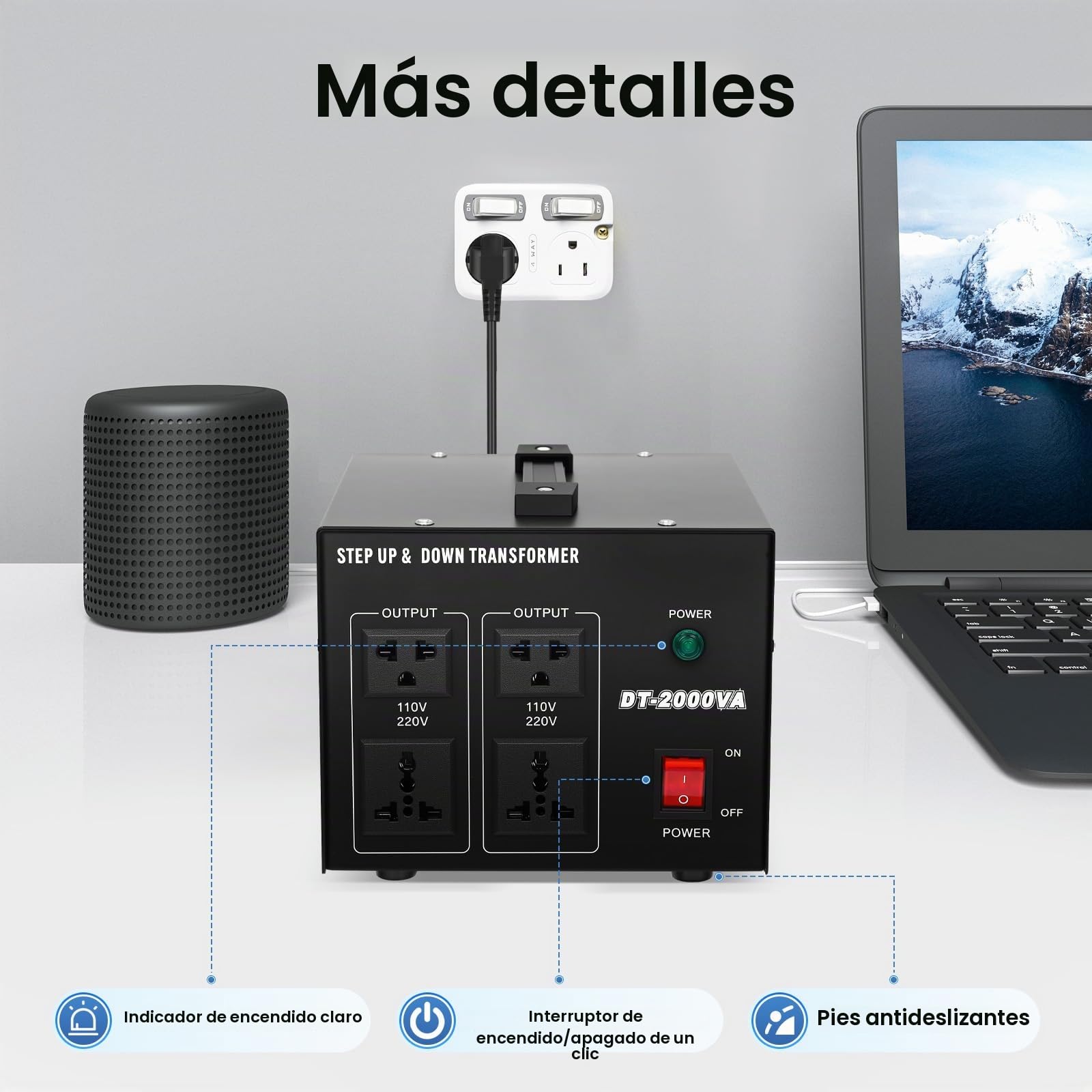 Transformador de voltaje 220 V a 110 V convertidor de voltaje step-up/down 2000 W, para aire acondicionado, frigorífico, lavadora, ordenador, TV, ventiladores eléctricos