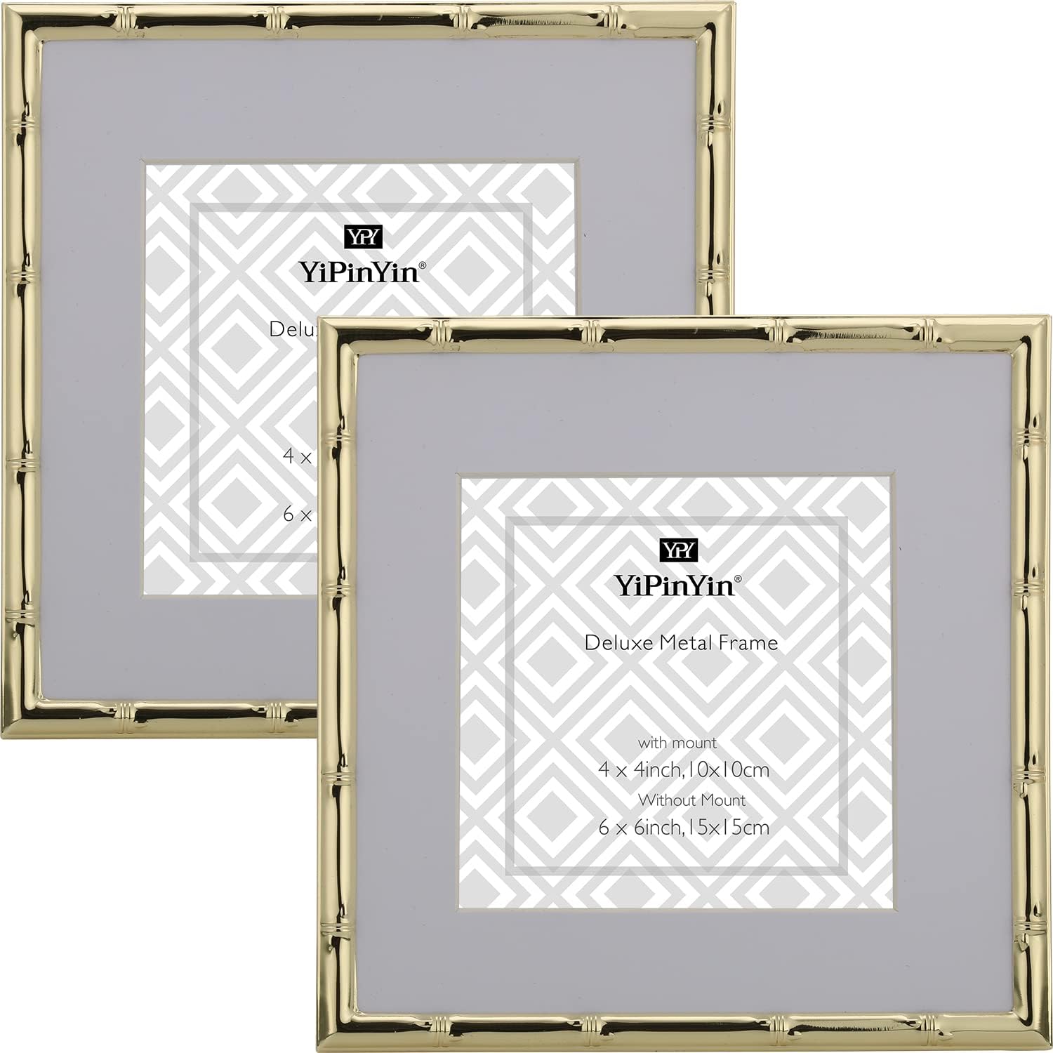 YiPinYin 6x6'' Sqaure Gold Metal Picture Frame With Mat for 4x4'' Set