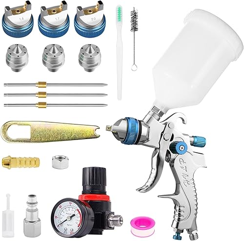 Kit profesional de pistola de pulverización HVLP con boquillas de 1.41.70.079 in, pistola pulverizadora de pintura de alimentación por gravedad,