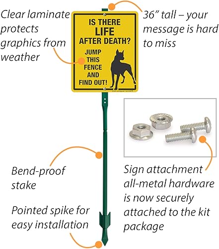 Miniatura 4 de SmartSign Letrero divertido de advertencia de perro "Is There Life After Death...Jump Fence And Find Out" para césped  Letrero de aluminio de 12 x